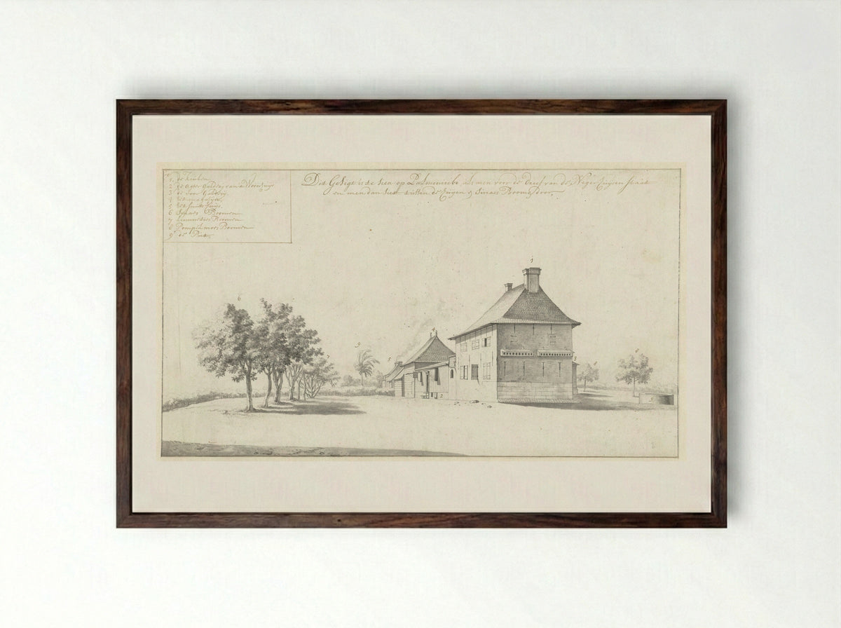 Gezicht op het woonhuis op de plantage Palmeneribo - Dirk Valkenburg - Framed Print Dark Wood