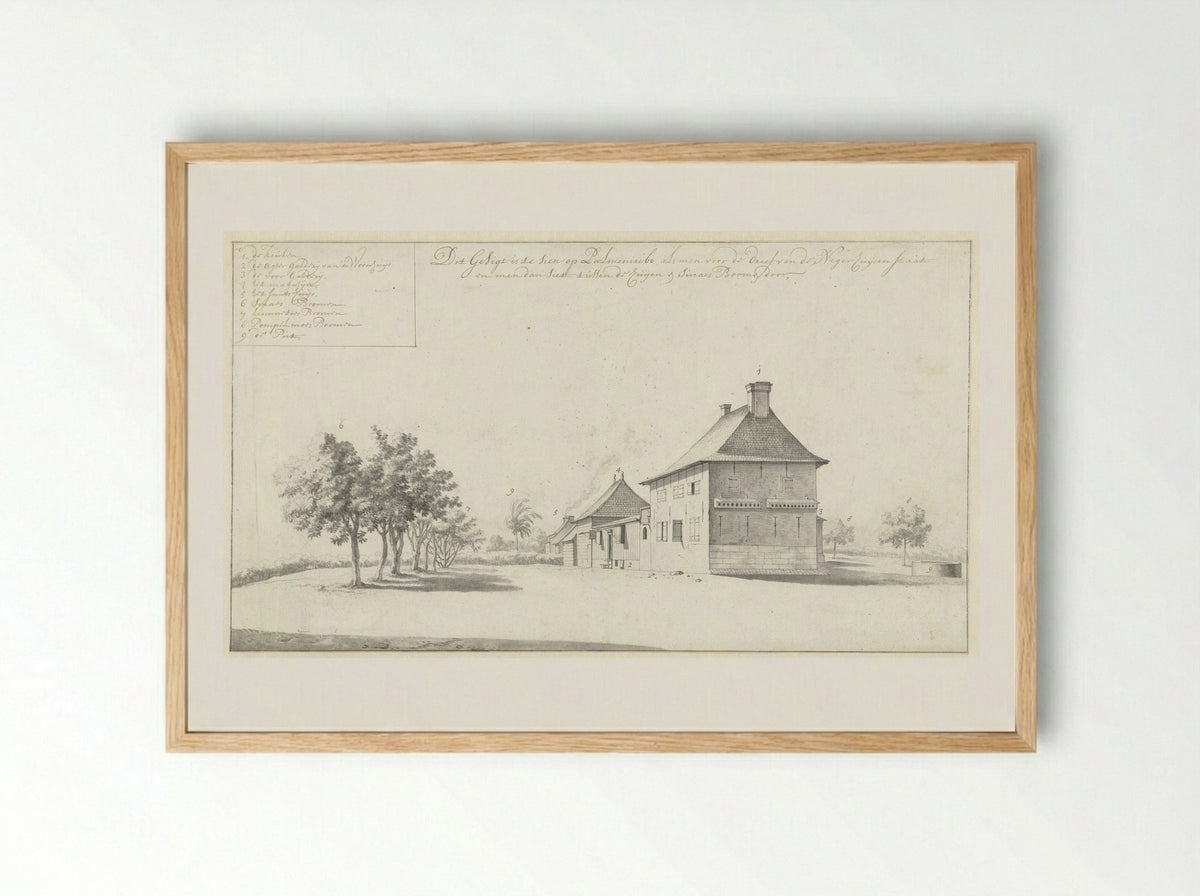 Gezicht op het woonhuis op de plantage Palmeneribo - Dirk Valkenburg - Framed Print Wood
