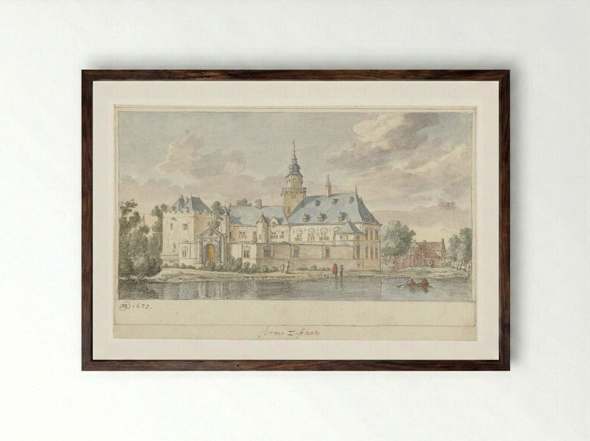 Gezicht op kasteel Nijenrode - Herman Saftleven - Framed Print Dark Wood