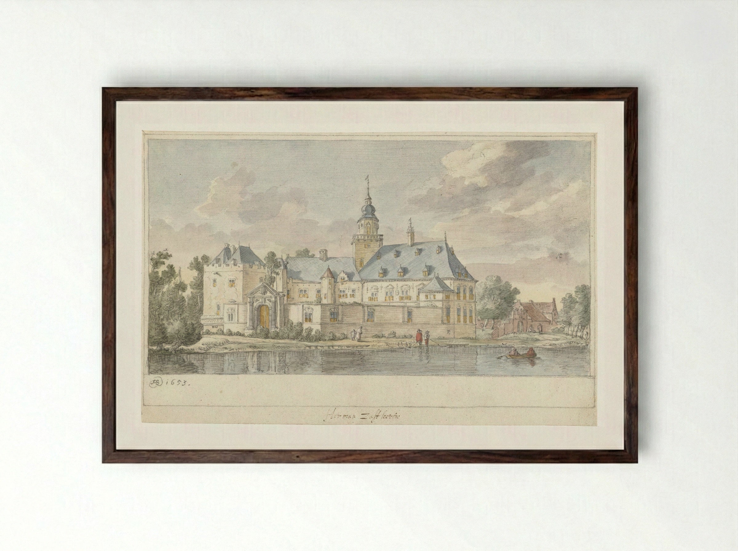 Gezicht op kasteel Nijenrode - Herman Saftleven - Framed Print Dark Wood