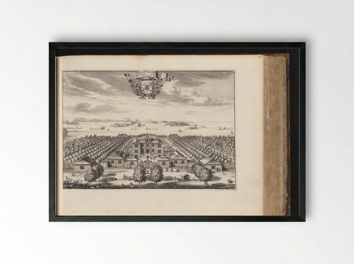 Gezicht op slot Sandemar, vanuit het zuiden - Erik Jönsson Dahlbergh - Framed Print Black