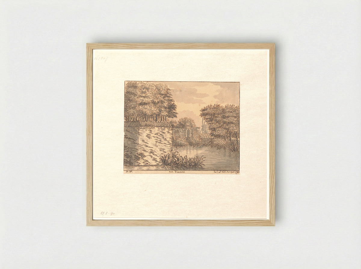 Gezicht op stadswal en stadspoort van Vianen - Dirk van der Burg - Framed Print Wood