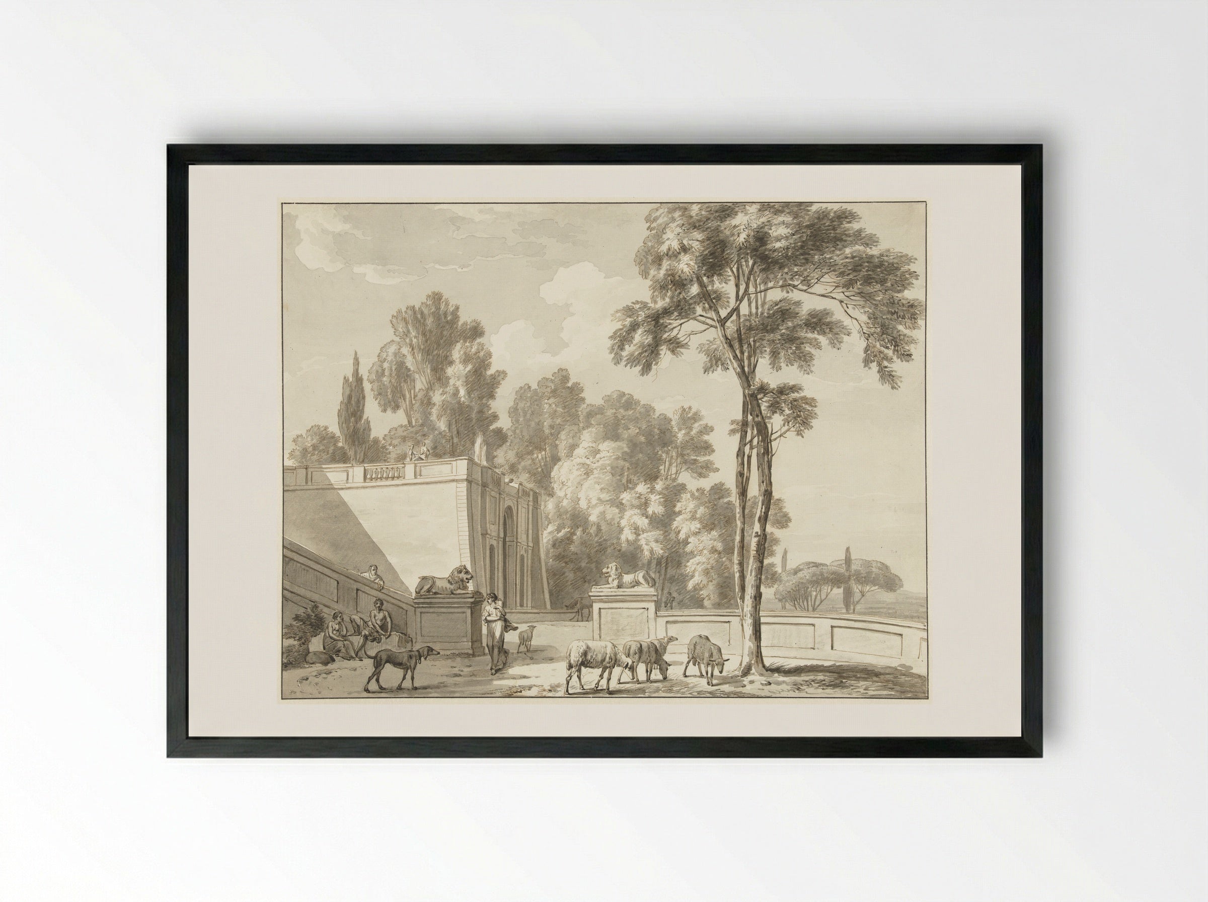Gezicht op terrassen bij de Villa Aldobrandini te Frascati - Jean Grandjean - Framed Print Black