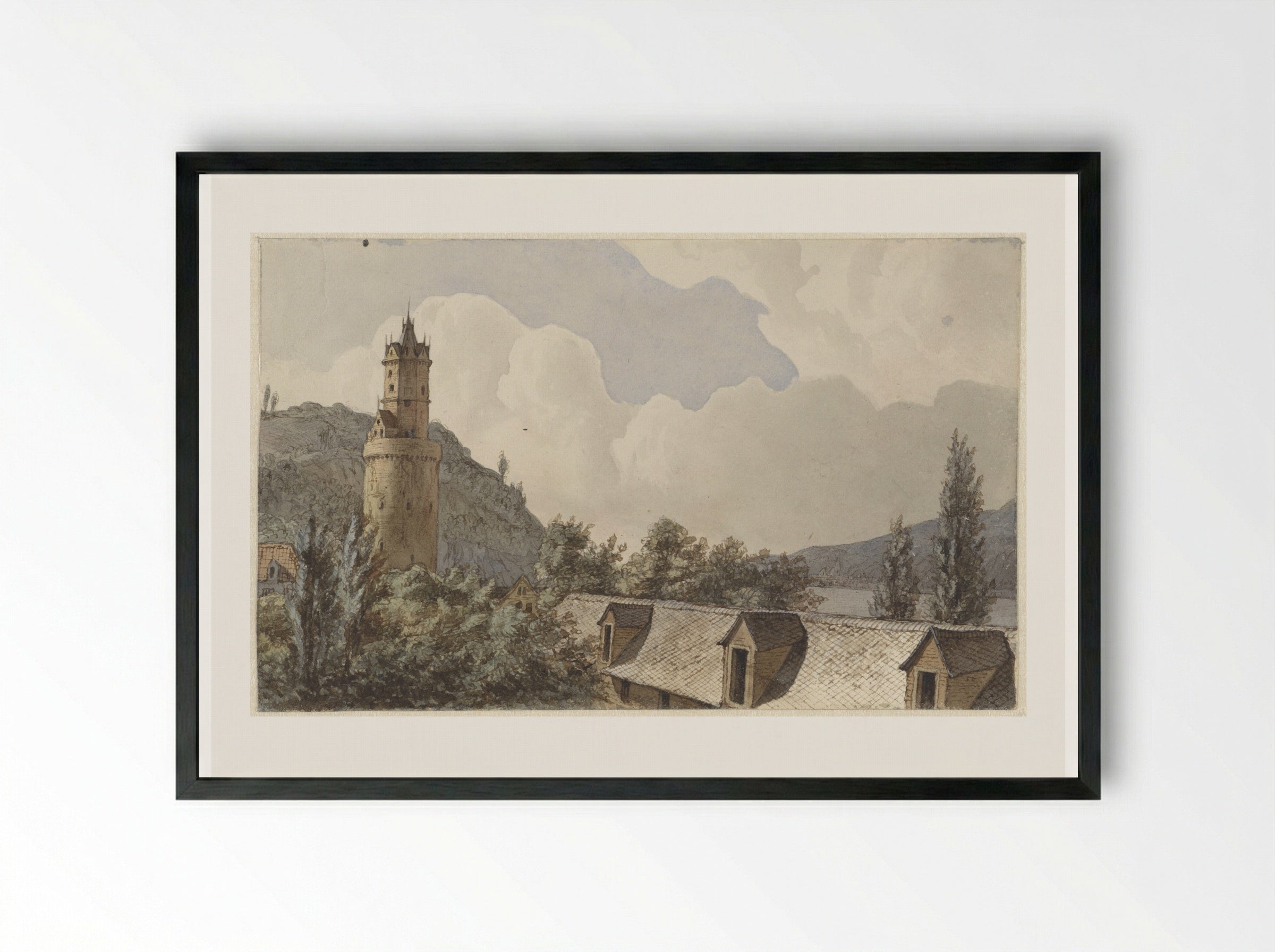 Gezicht over Andernach en de Rijn - Hendrik Abraham Klinkhamer - Framed Print Black