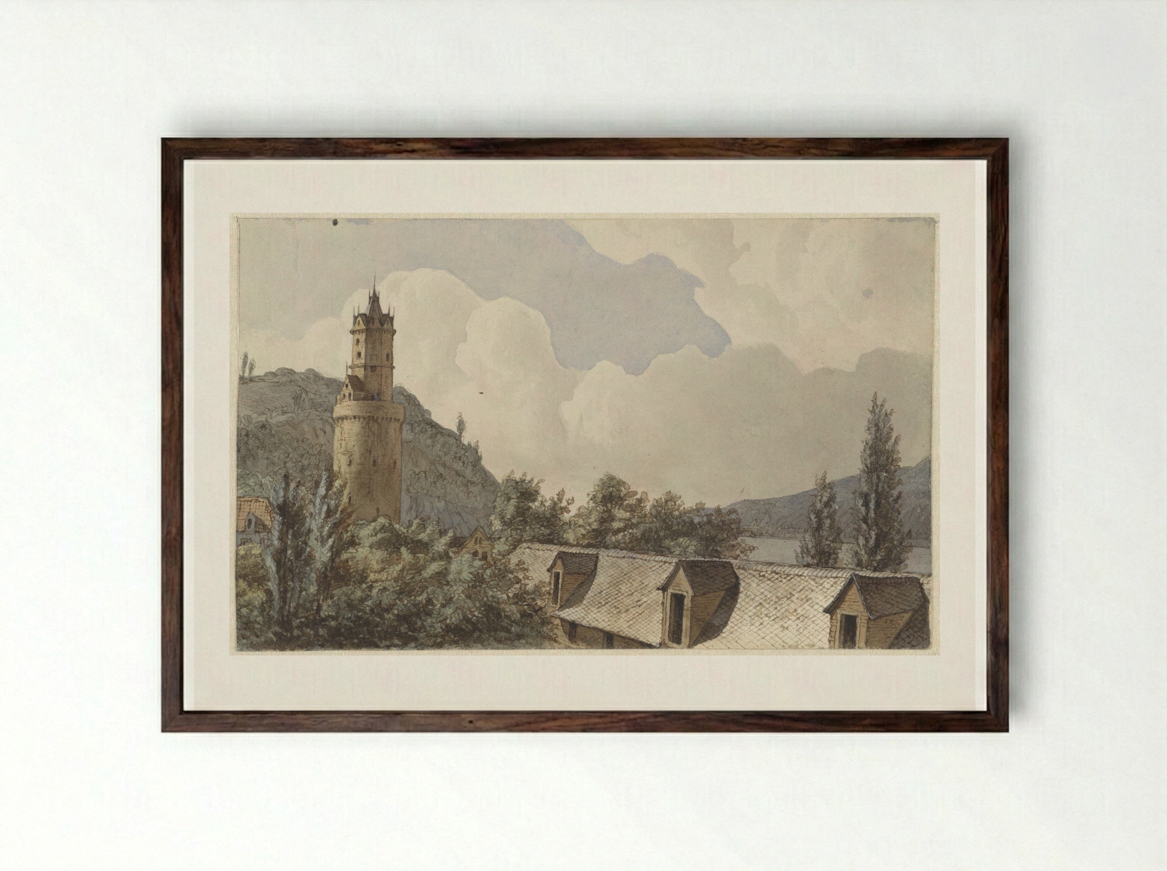 Gezicht over Andernach en de Rijn - Hendrik Abraham Klinkhamer - Framed Print Dark Wood