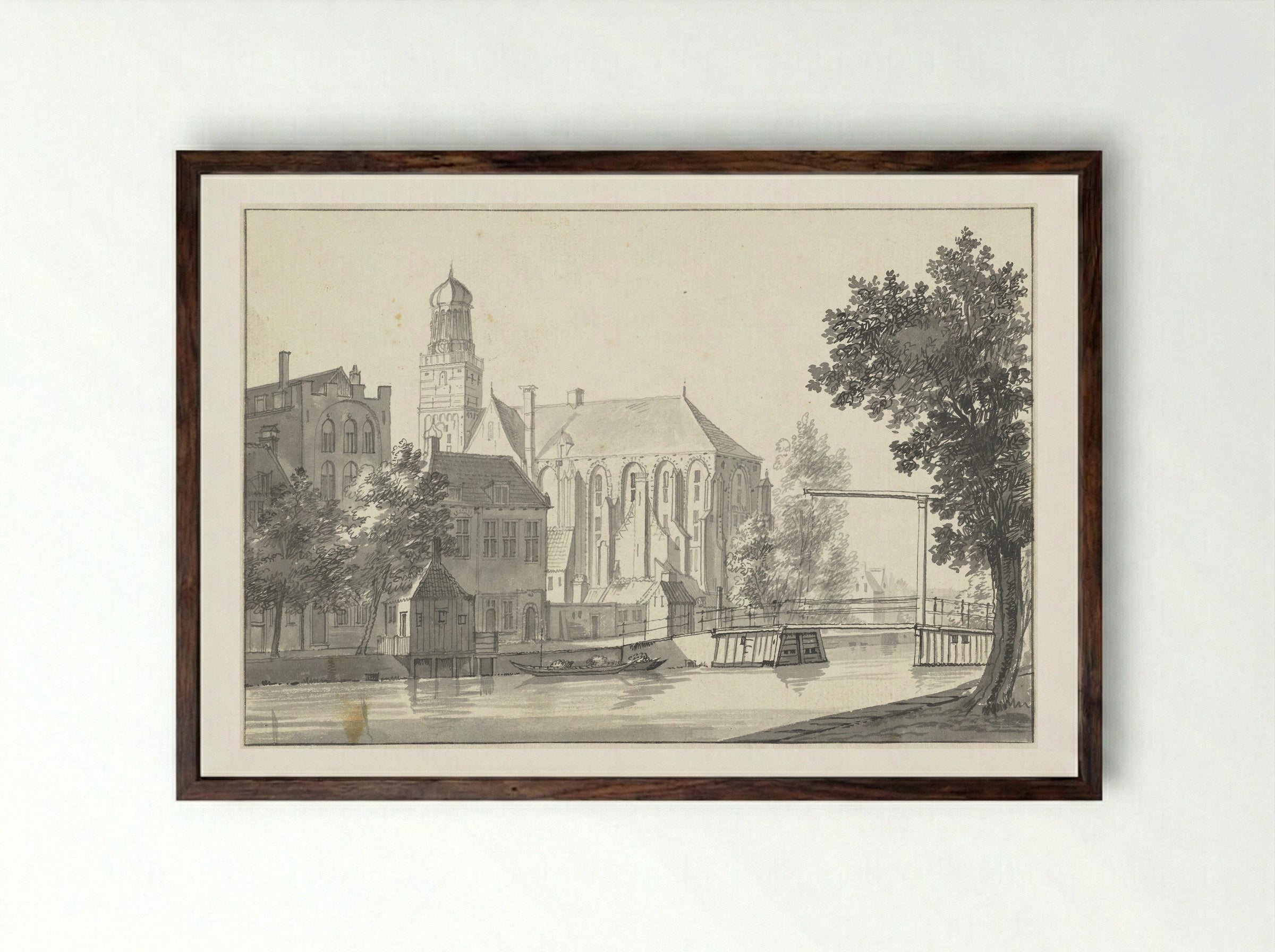 Gezicht te Utrecht met de St. Nicolaaskerk - Jan de Beijer - Framed Print Dark Wood