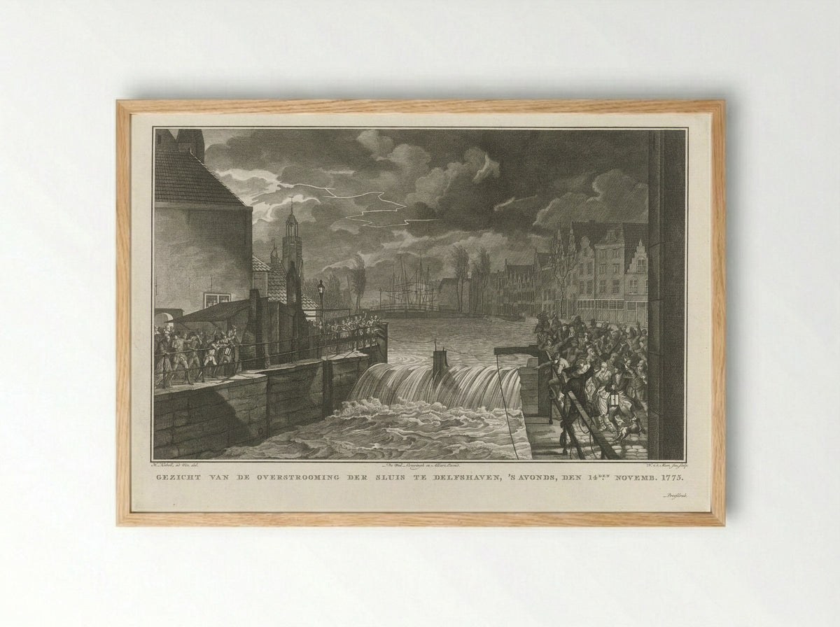 Gezicht van de overstrooming der sluis te Delfshaven - Hendrik Kobell - Framed Print Wood