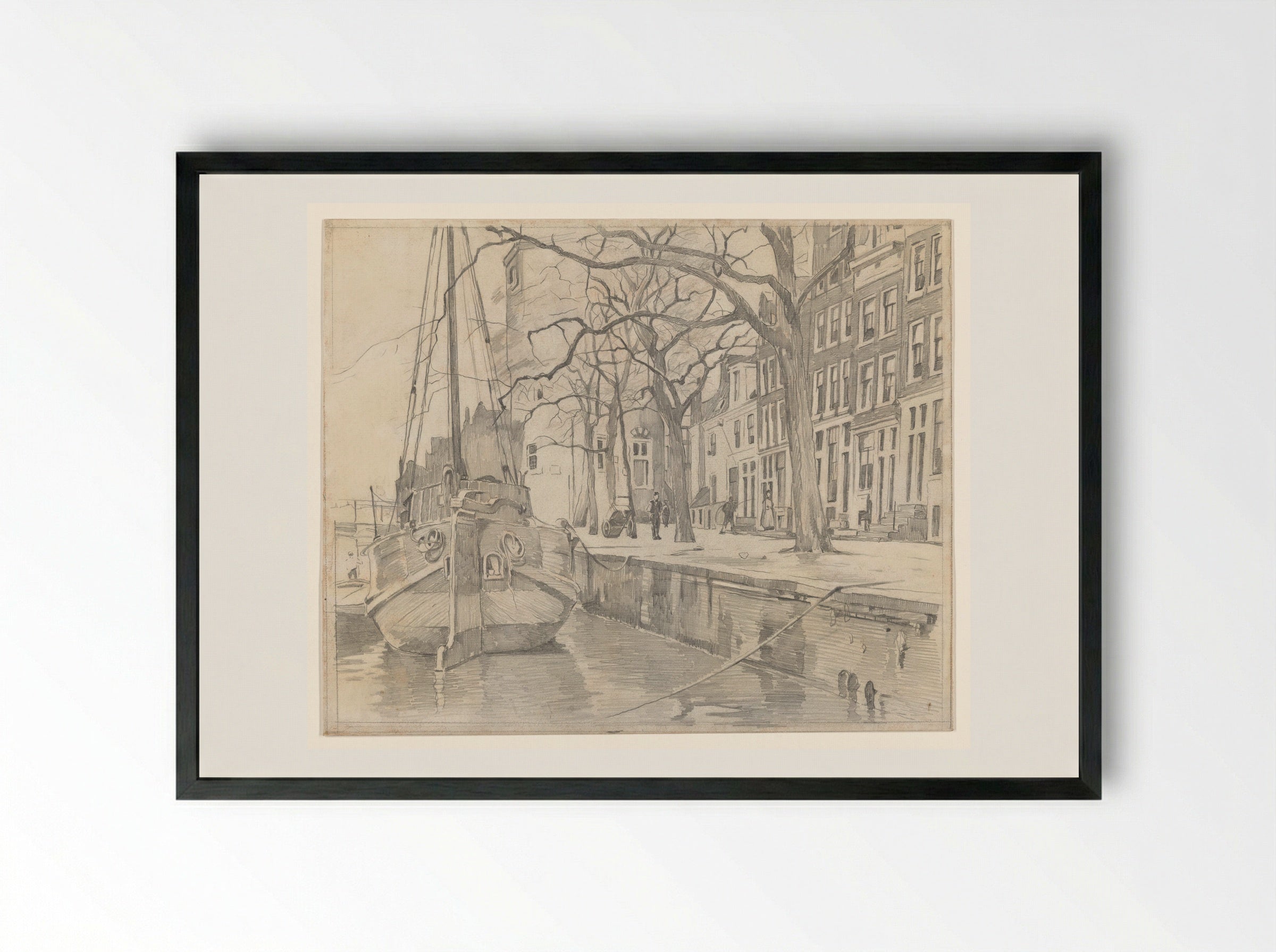 Gezicht vanaf de Waalseilandsgracht op de Montelbaanstoren en enkele huizen aan de Oude Waal - Willem Witsen - Framed Print Black