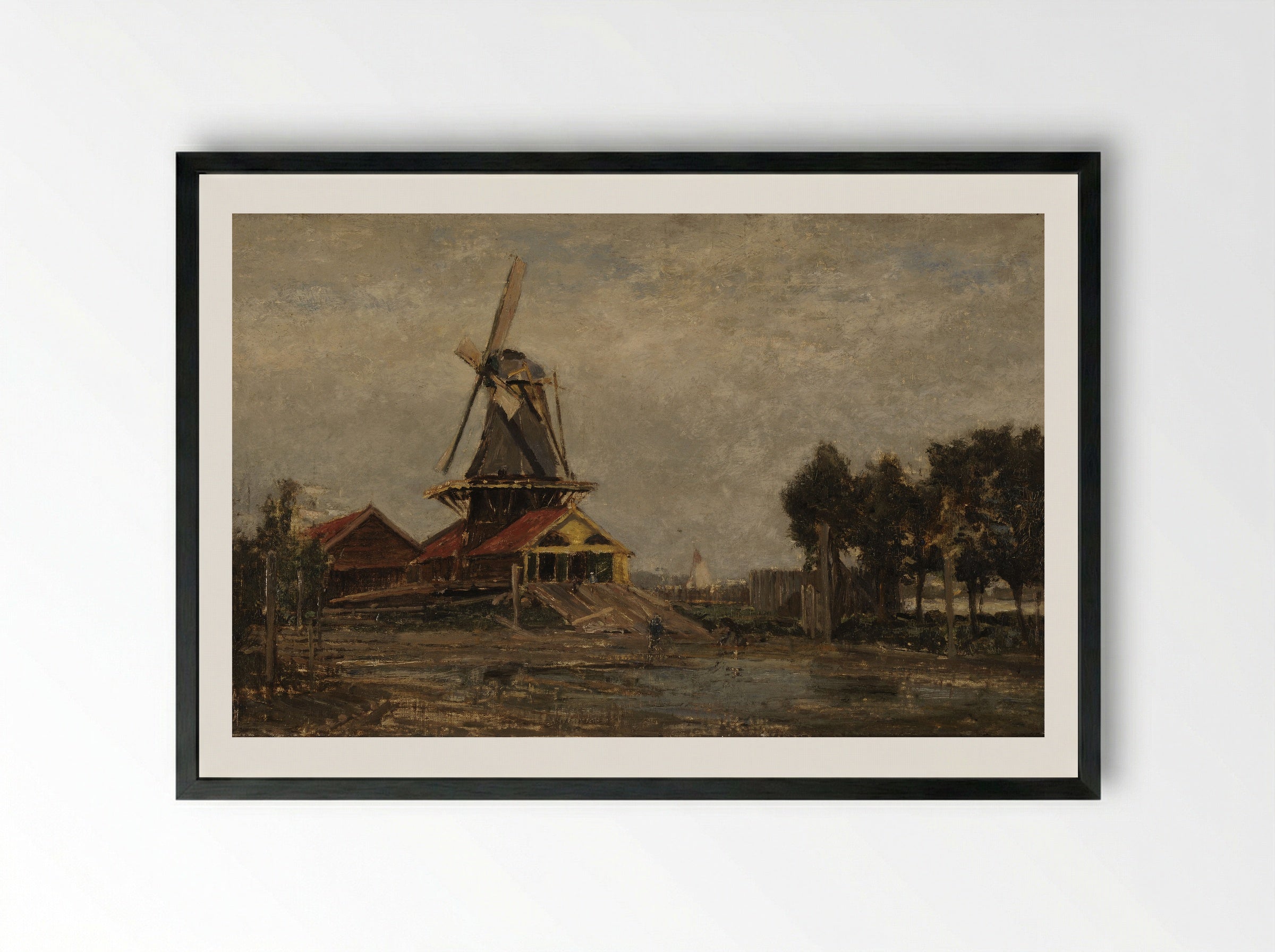 Gezicht vanaf de oever over de volle breedte van een rivier - Carel Nicolaas Storm van 's-Gravesande - Framed Print Black