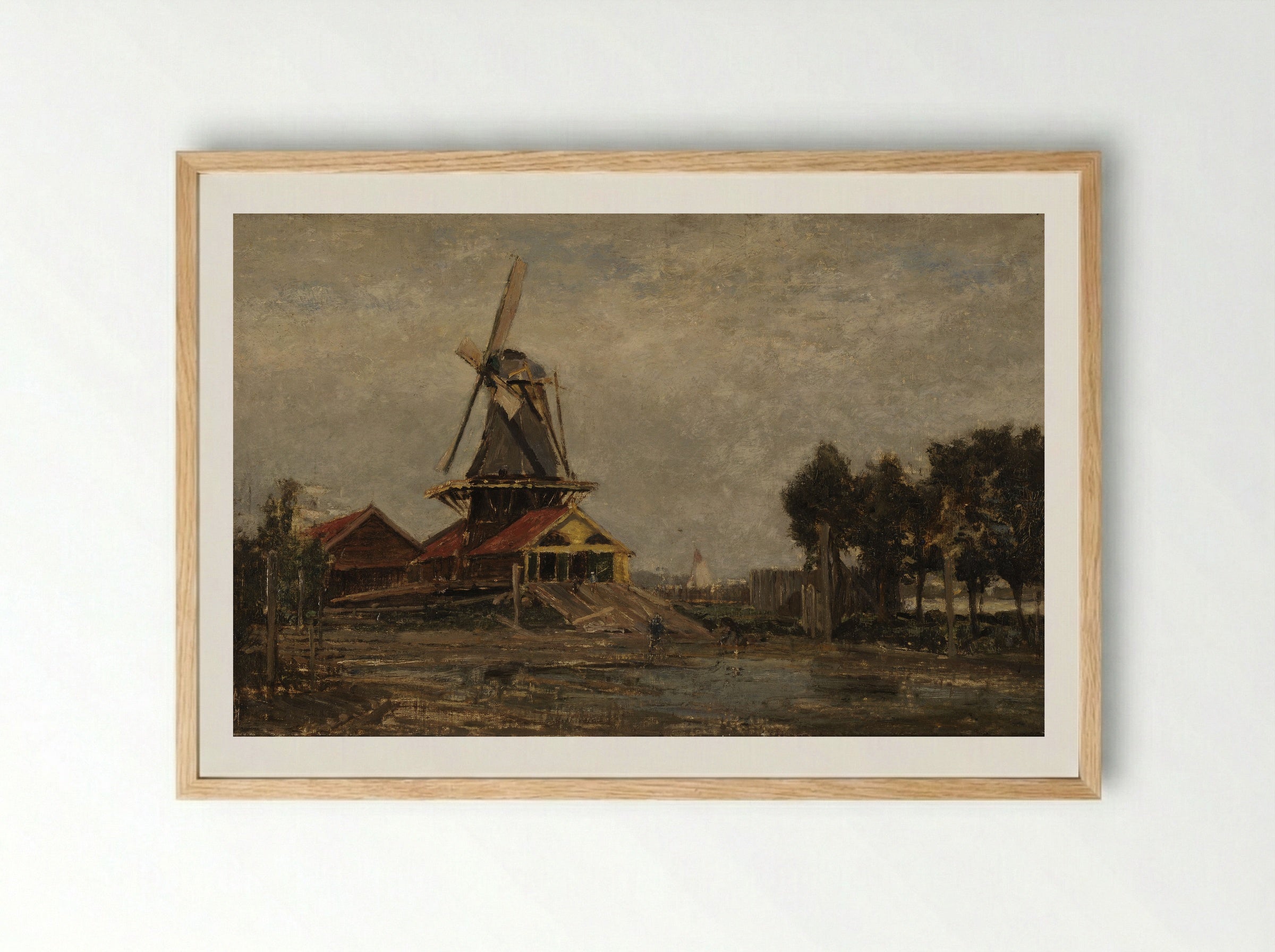 Gezicht vanaf de oever over de volle breedte van een rivier - Carel Nicolaas Storm van 's-Gravesande - Framed Print Wood