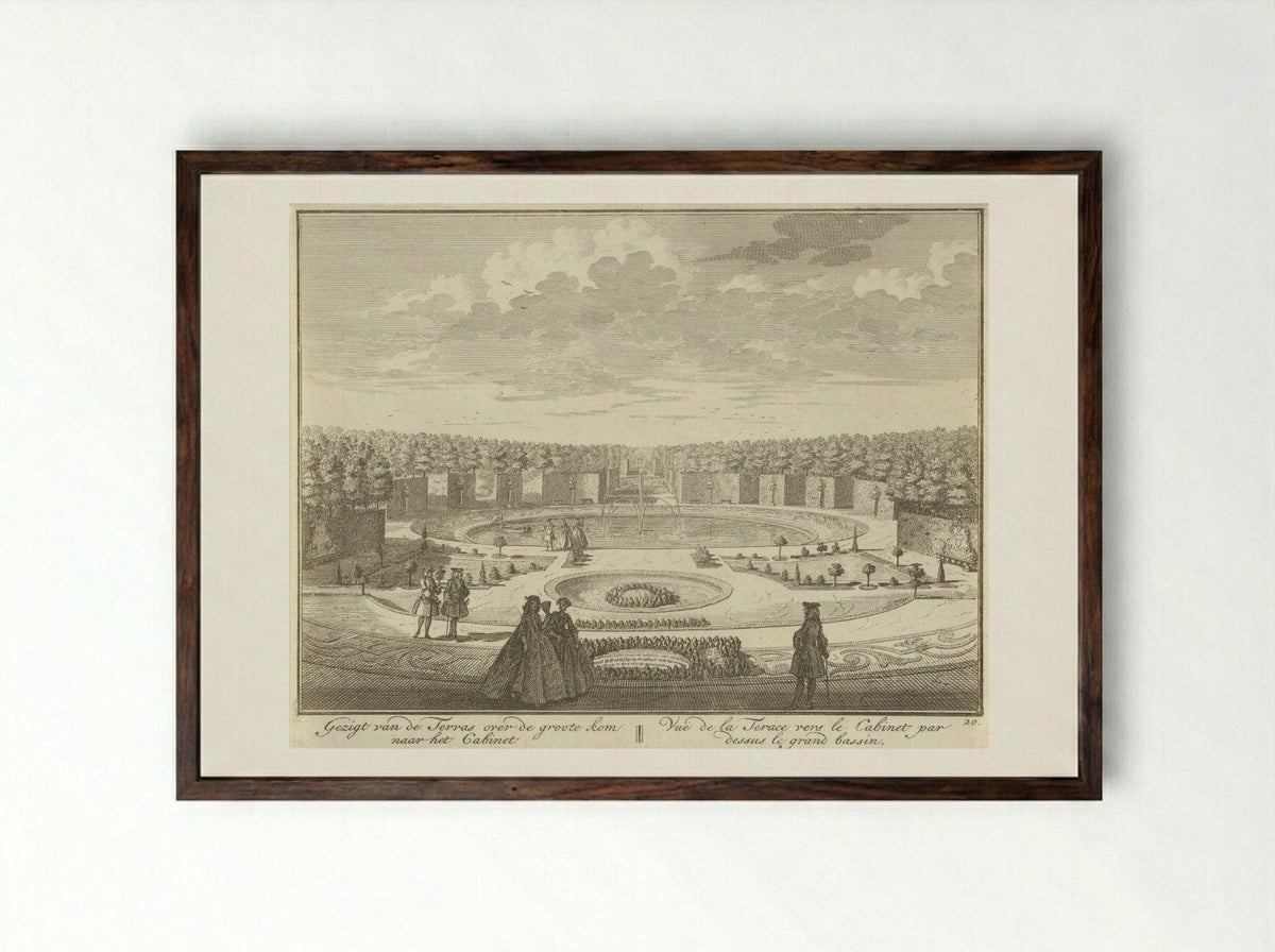 Gezicht vanaf het terras op het grote bassin in de tuin van Huis ter Meer te Maarssen - Hendrik de Leth - Framed Print Dark Wood