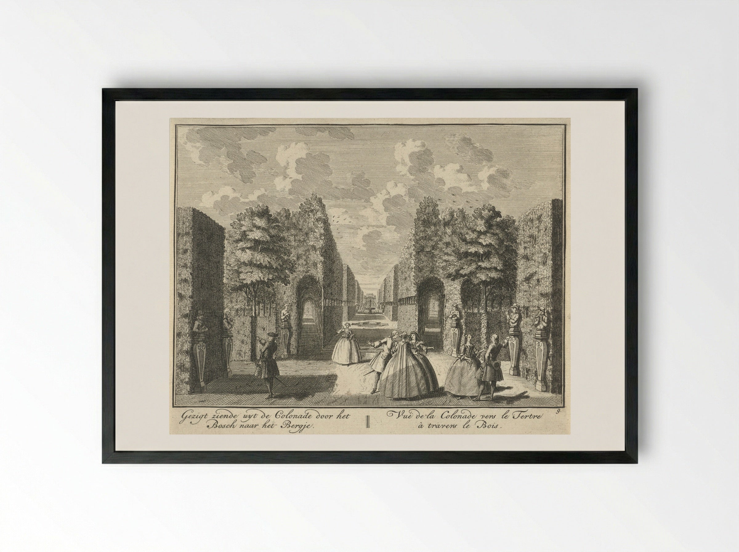 Gezicht vanuit de colonnade op de tuin van Huis ter Meer te Maarssen - Hendrik de Leth - Framed Print Black