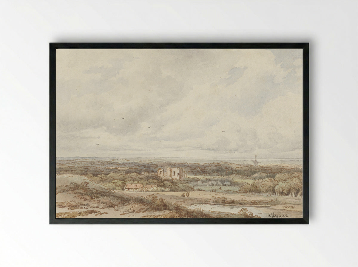 Gezicht vanuit de duinen op de ruïne van Brederode - Arnoldus Johannes Eymer - Framed Print Black