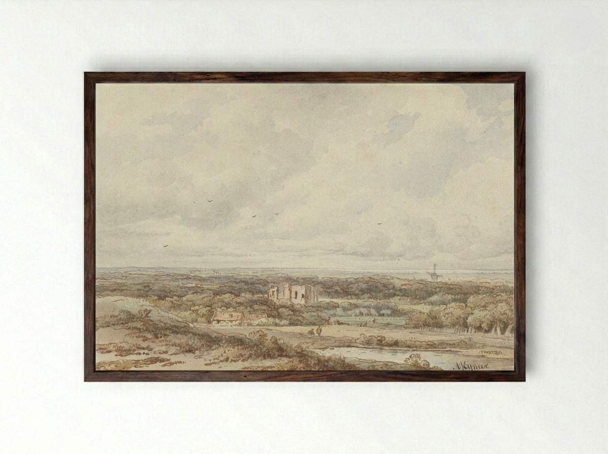 Gezicht vanuit de duinen op de ruïne van Brederode - Arnoldus Johannes Eymer - Framed Print Dark Wood