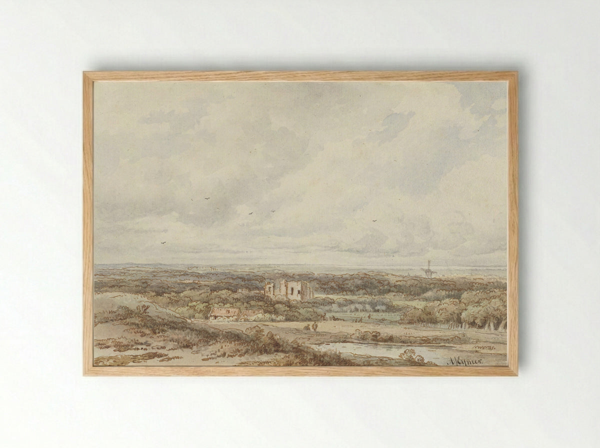 Gezicht vanuit de duinen op de ruïne van Brederode - Arnoldus Johannes Eymer - Framed Print Wood