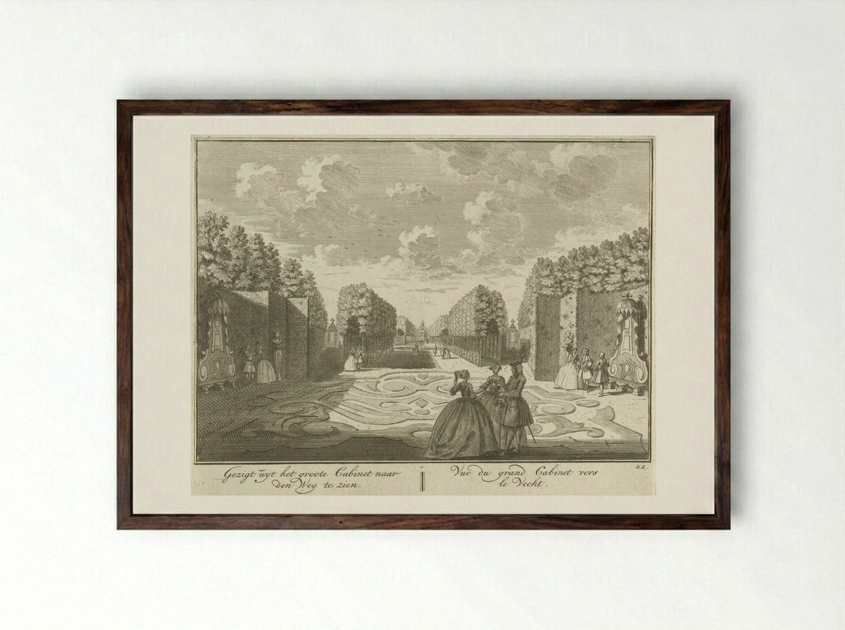 Gezicht vanuit het kabinet op de tuin van Huis ter Meer te Maarssen - Hendrik de Leth - Framed Print Dark Wood