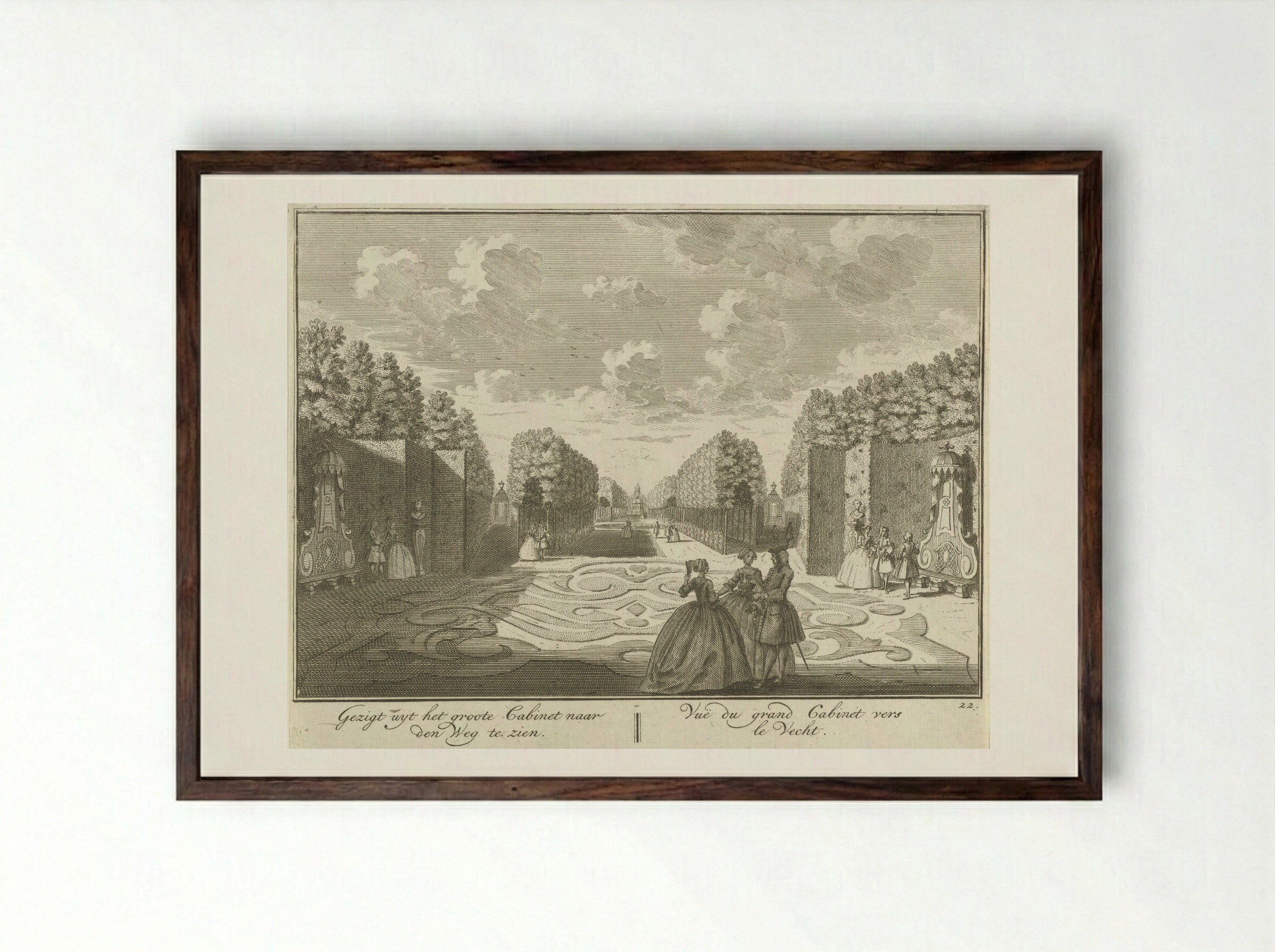 Gezicht vanuit het kabinet op de tuin van Huis ter Meer te Maarssen - Hendrik de Leth - Framed Print Dark Wood