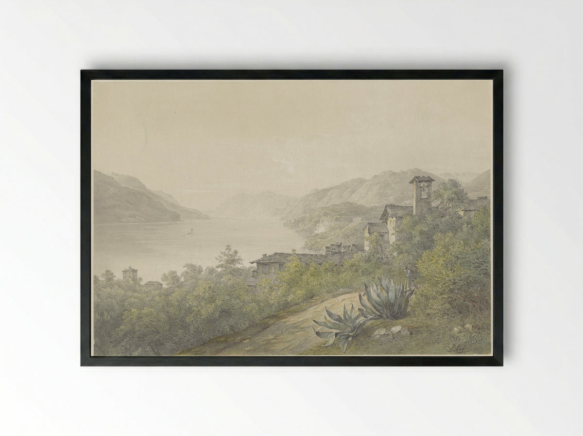 Gezicht vanuit het park van Bellagio, aan het Comomeer - Karoly Lajos Libay - Framed Print Black