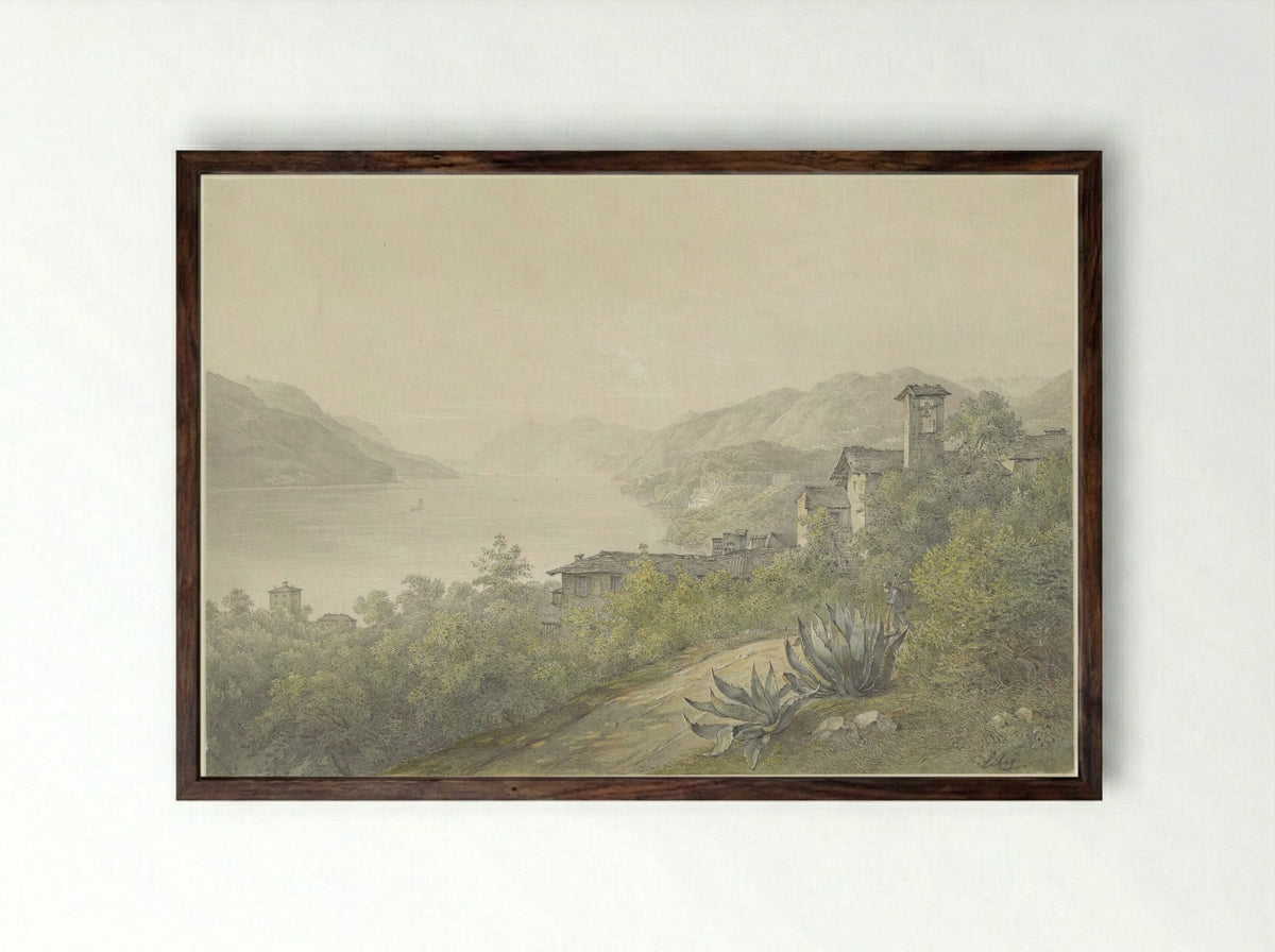 Gezicht vanuit het park van Bellagio, aan het Comomeer - Karoly Lajos Libay - Framed Print Dark Wood