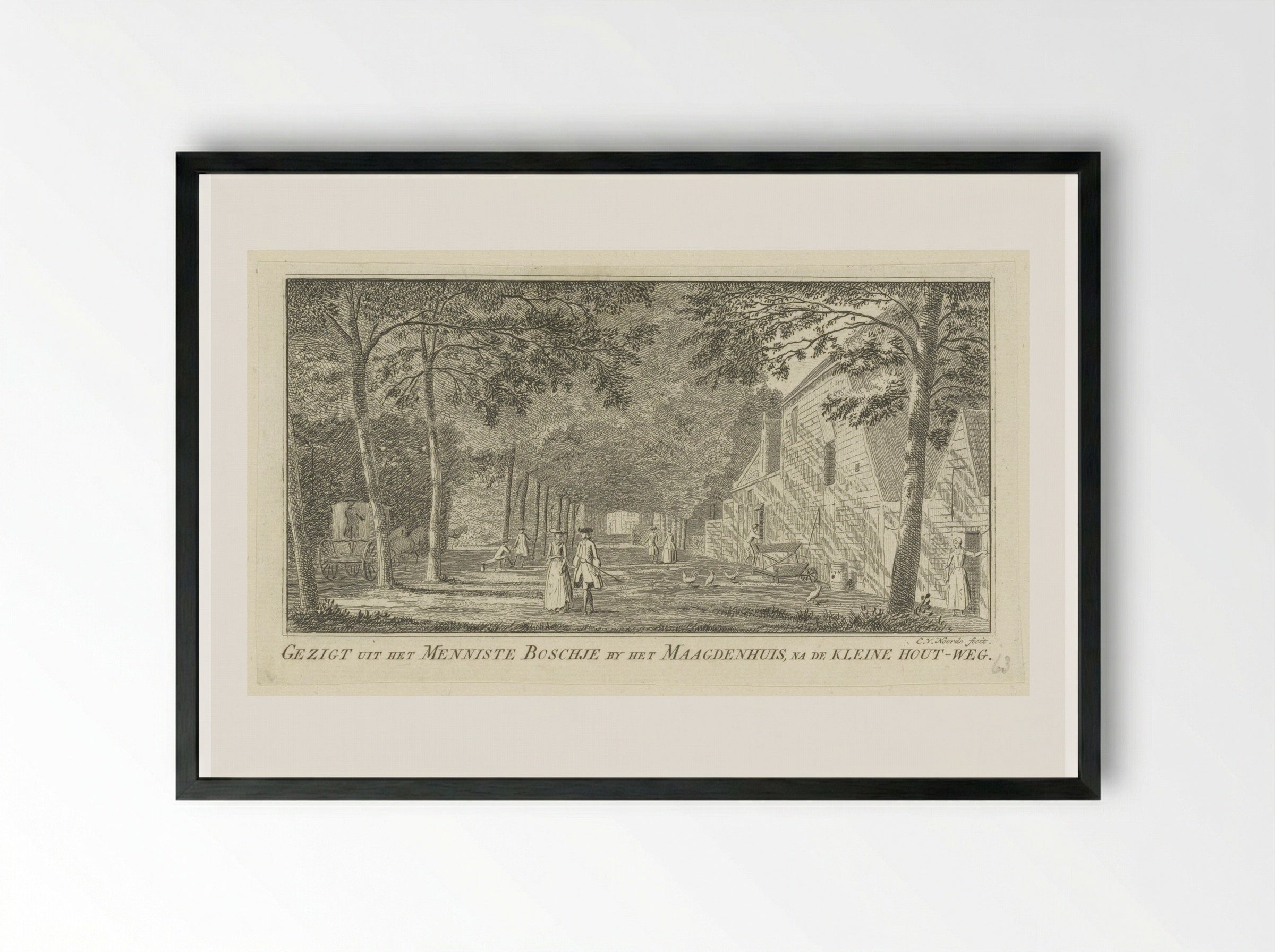 Gezigt uit het Menniste Boschje by het Maagdenhuis, na de Kleine Hout-weg - Cornelis van Noorde - Framed Print Black