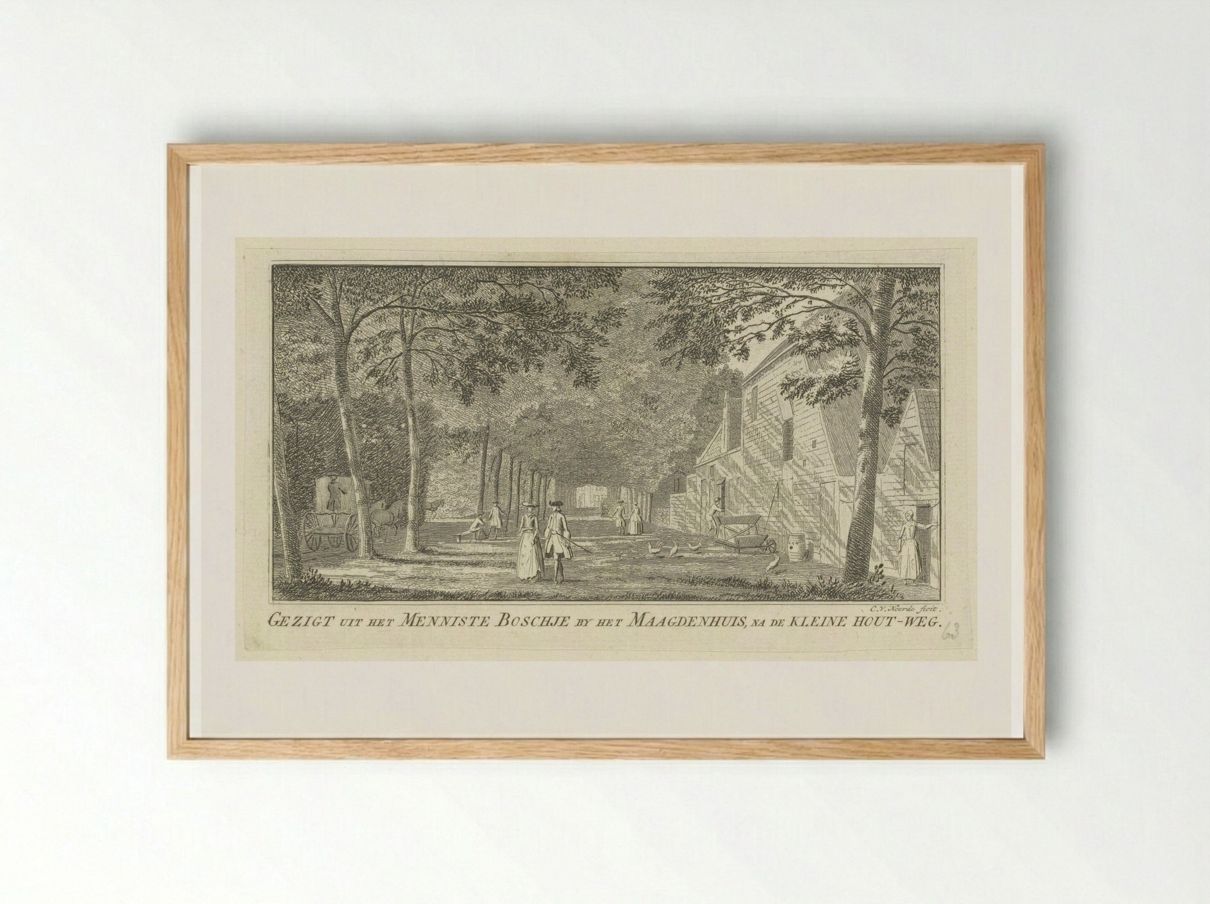 Gezigt uit het Menniste Boschje by het Maagdenhuis, na de Kleine Hout-weg - Cornelis van Noorde - Framed Print Wood