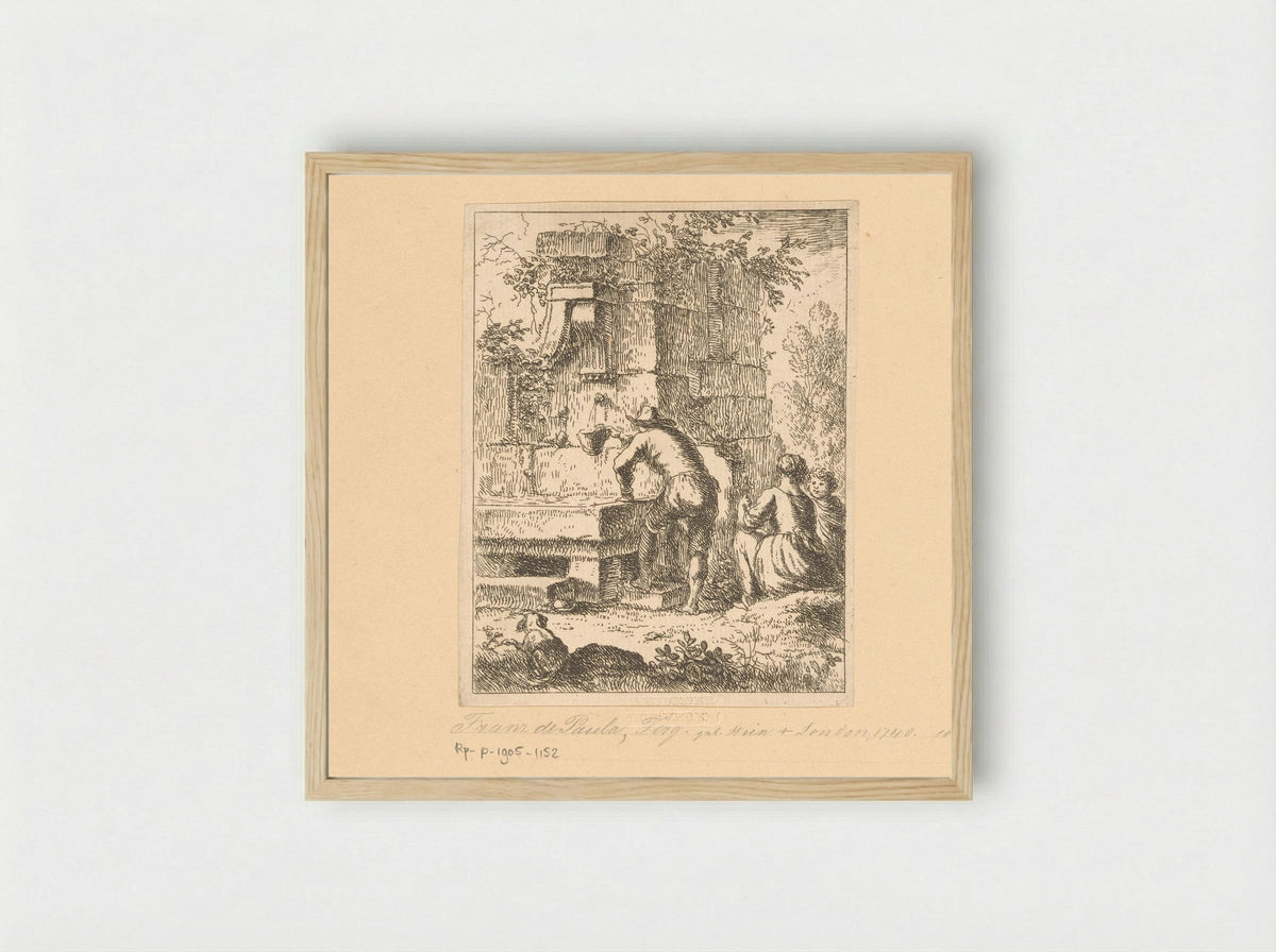 Gezin haalt water bij een ruïne - Franz de Paula Ferg - Framed Print Wood