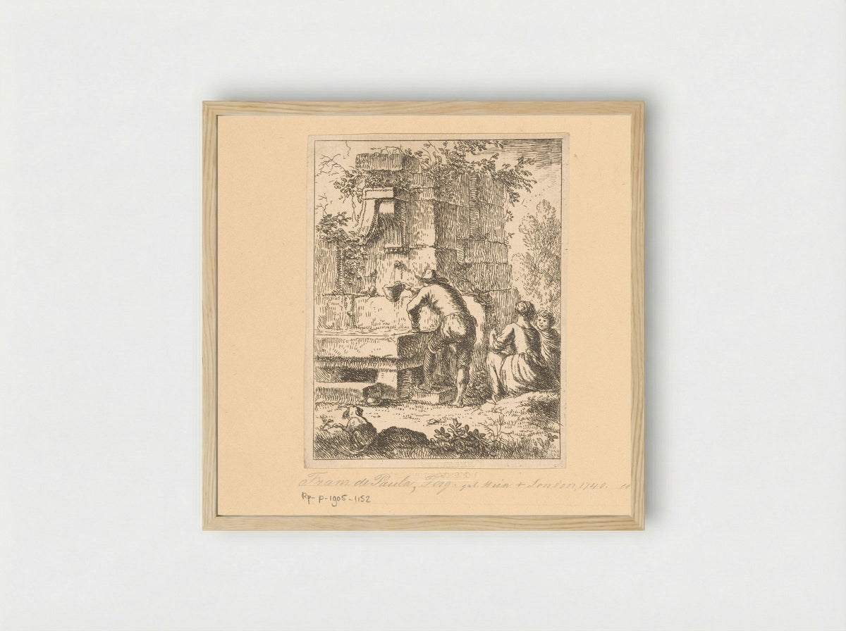 Gezin haalt water bij een ruïne - Franz de Paula Ferg - Framed Print Wood