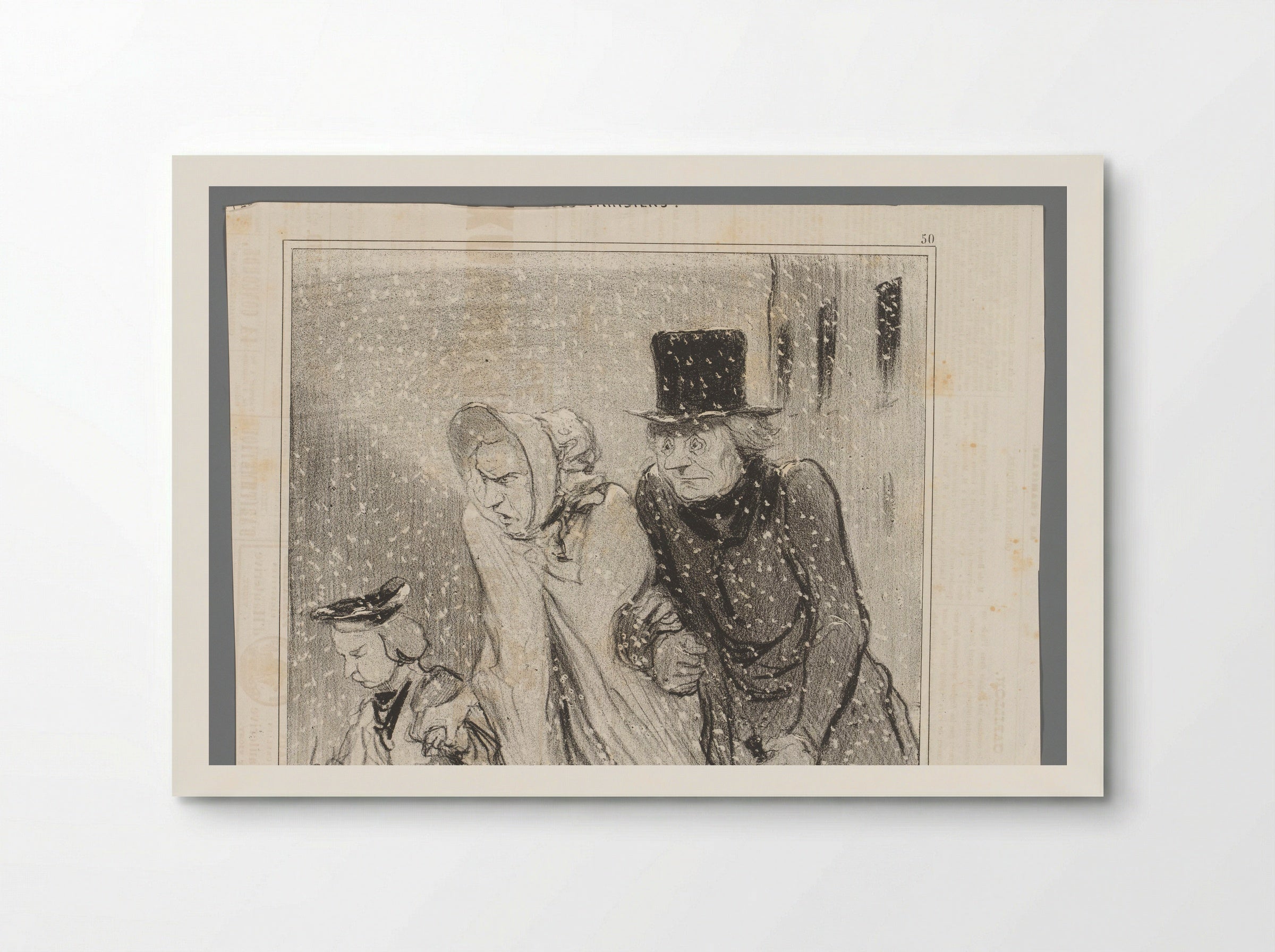 Gezin loopt in een sneeuwstorm - Honoré Daumier - Poster
