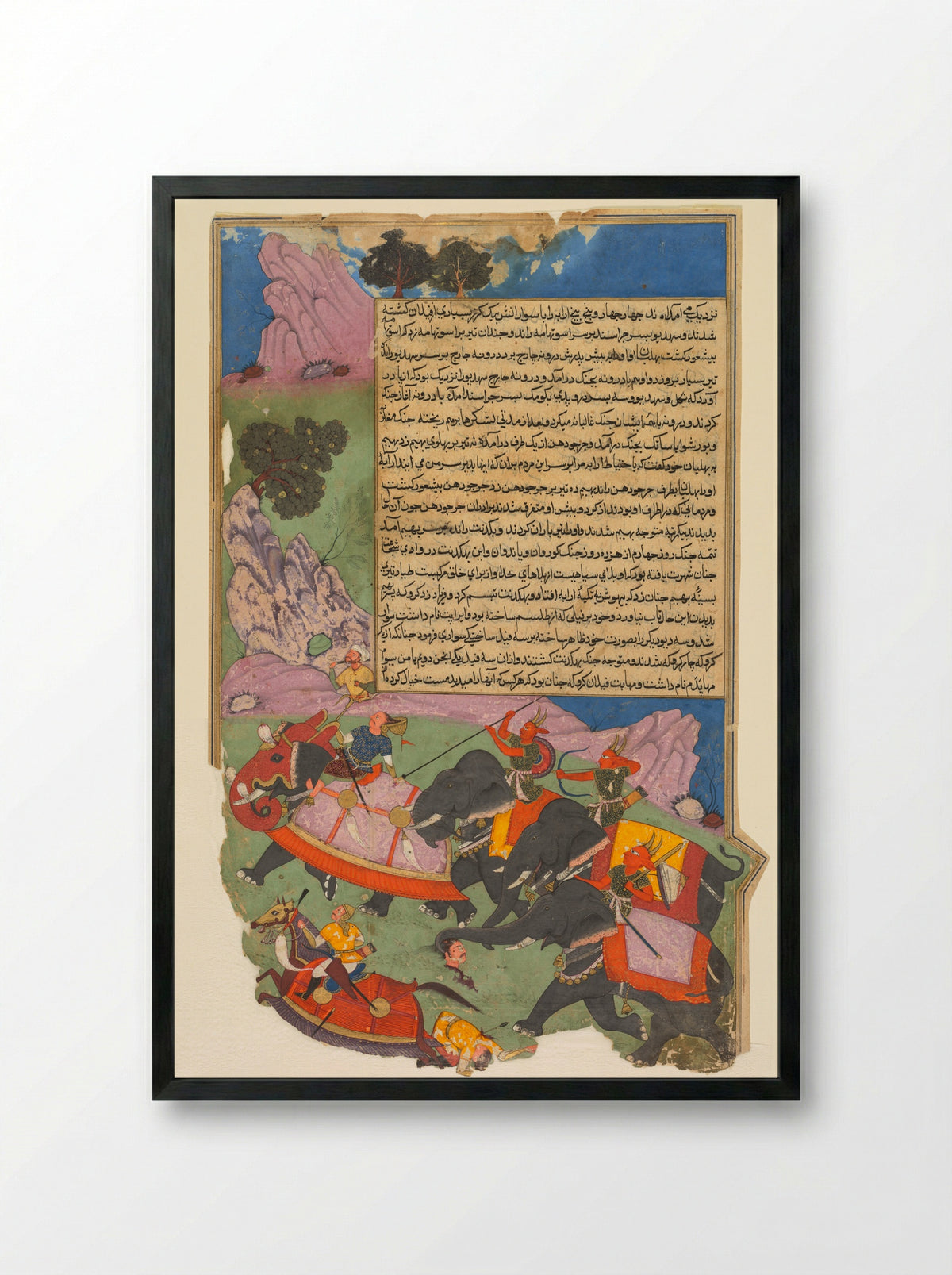 Ghatotkacha and three demons in his company chase Bhagadatta - Fazl - Framed Print Black
