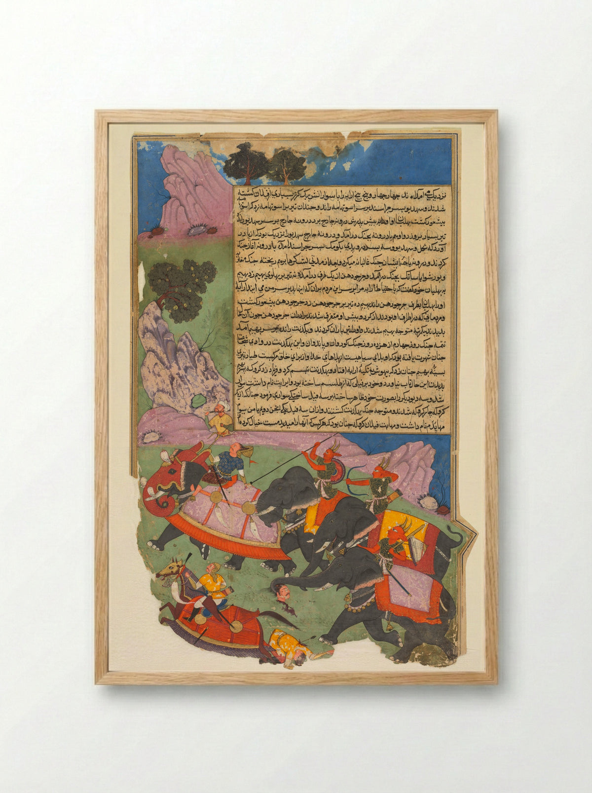 Ghatotkacha and three demons in his company chase Bhagadatta - Fazl - Framed Print Wood