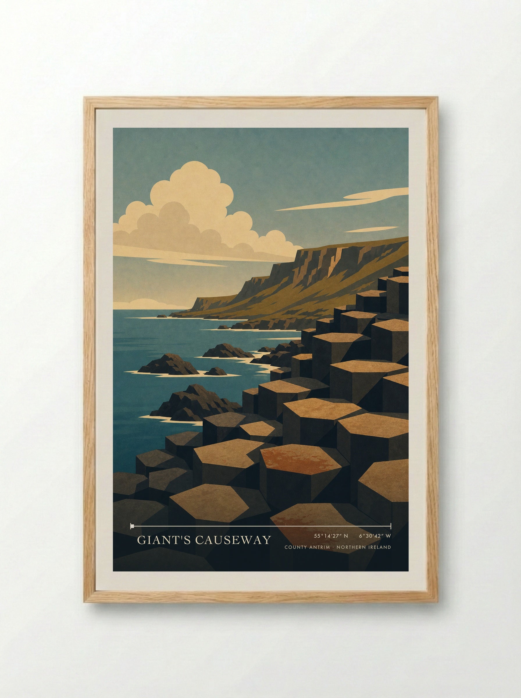Giant's Causeway Northern Ireland Travel Poster - Framed Print Wood