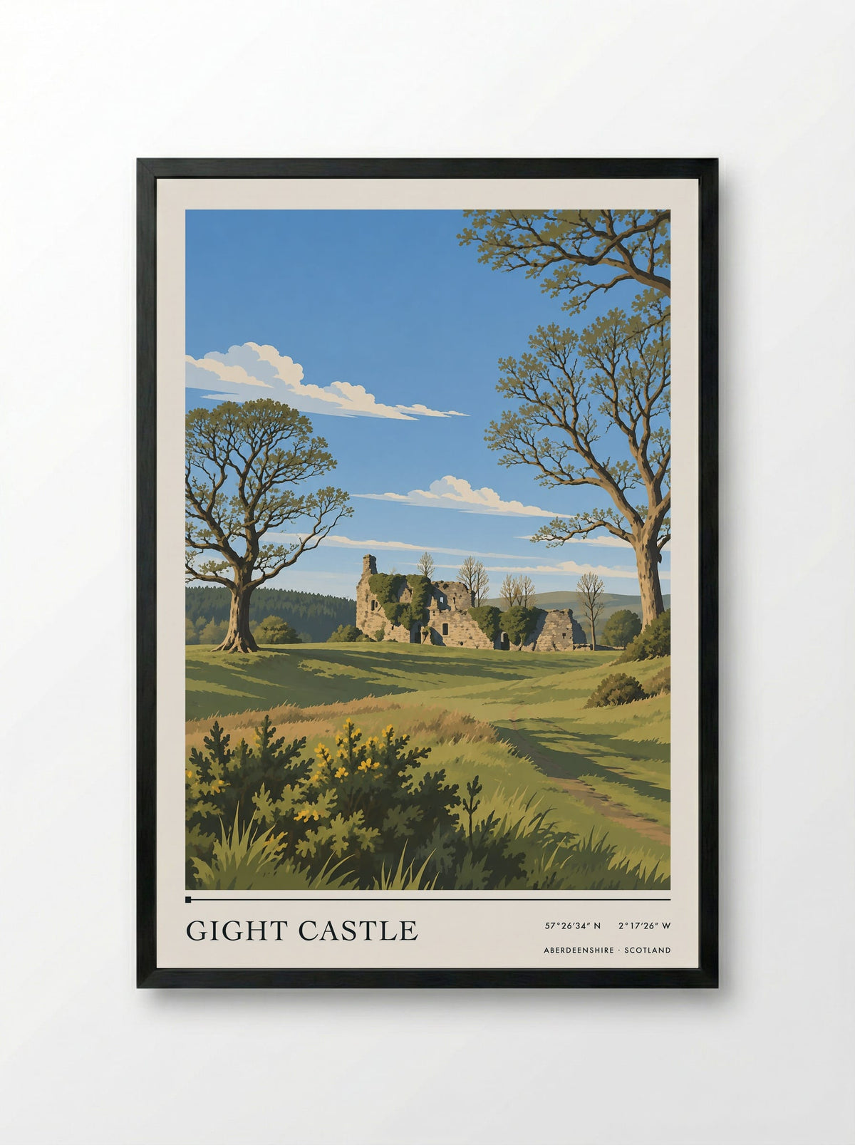 Gight Castle, Aberdeenshire | Travel Poster - Framed Print Black