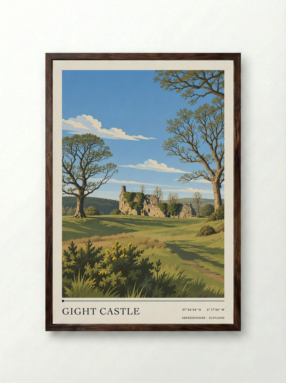 Gight Castle, Aberdeenshire | Travel Poster - Framed Print Dark Wood