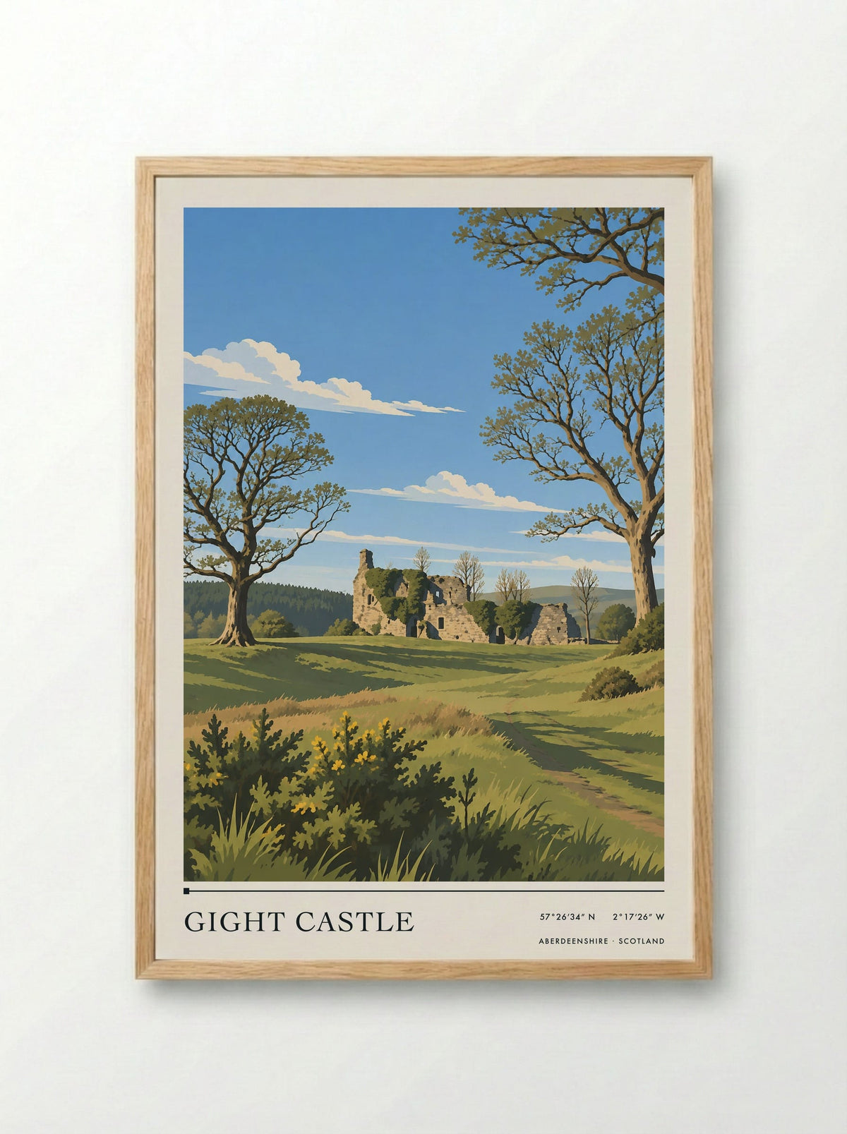 Gight Castle, Aberdeenshire | Travel Poster - Framed Print Wood