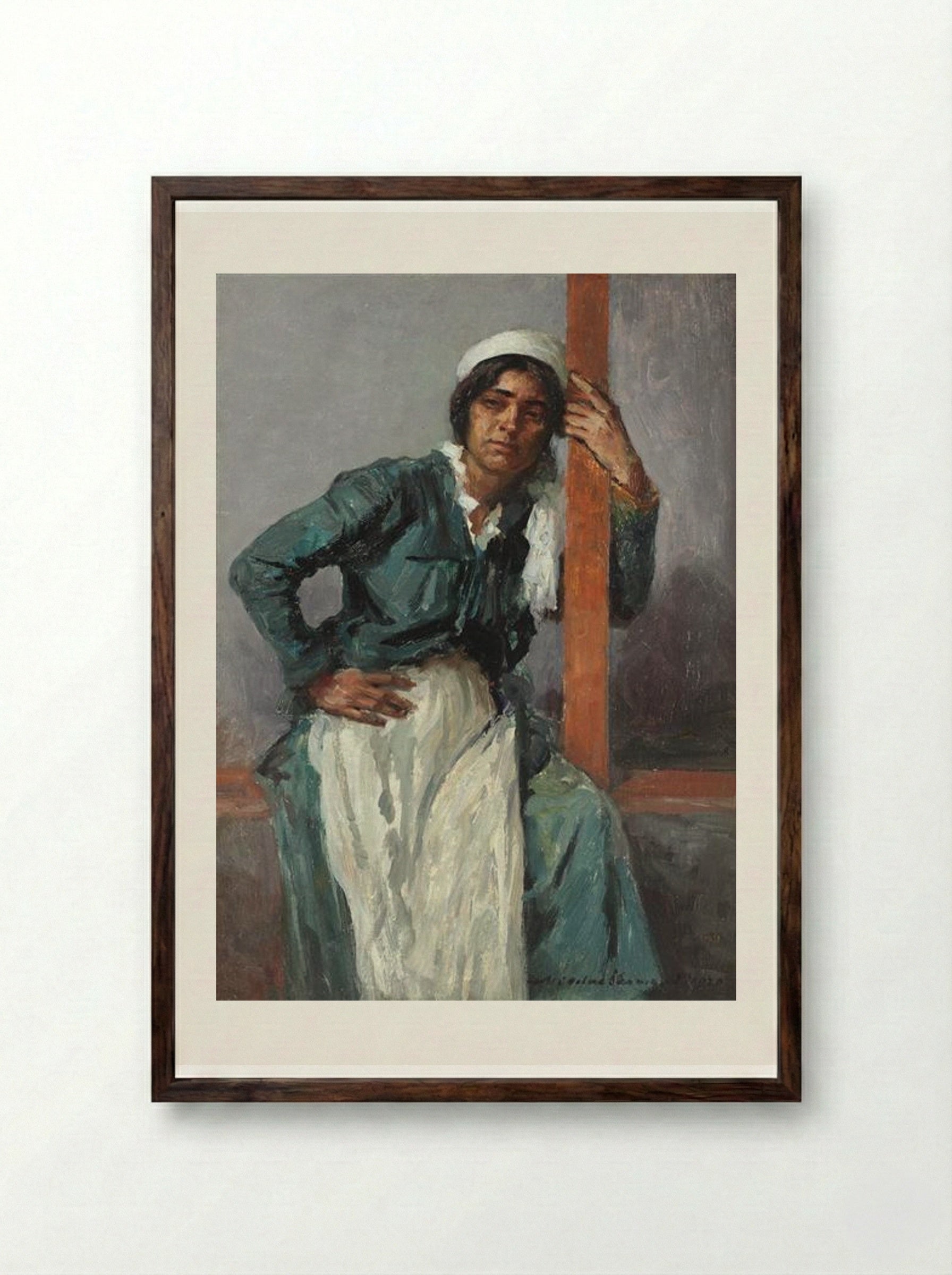 Gipsy Woman in the Veranda - Nicolae Vermont - Framed Print Dark Wood
