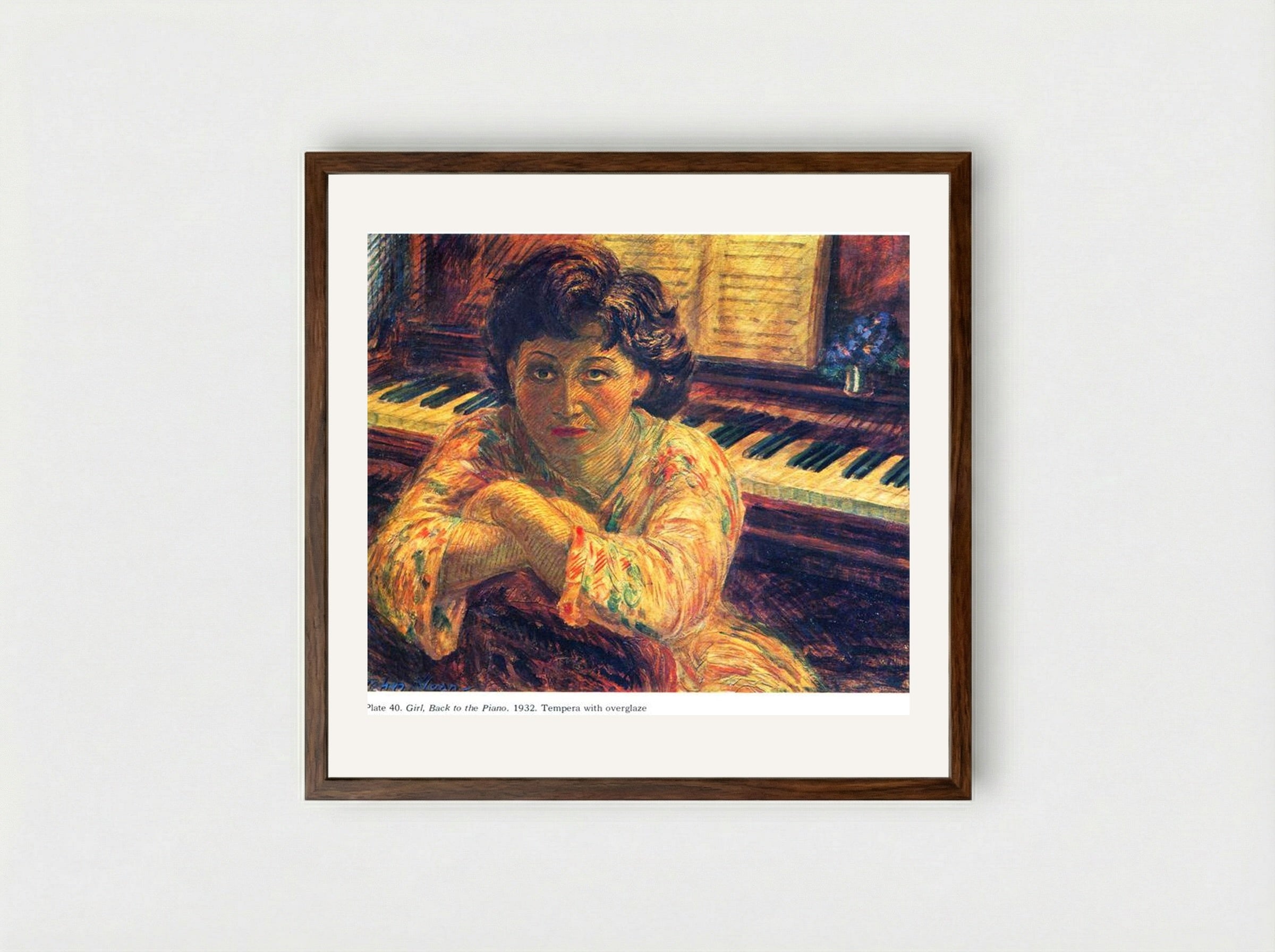 Girl, Back to the Piano - John French Sloan - Framed Print Dark Wood