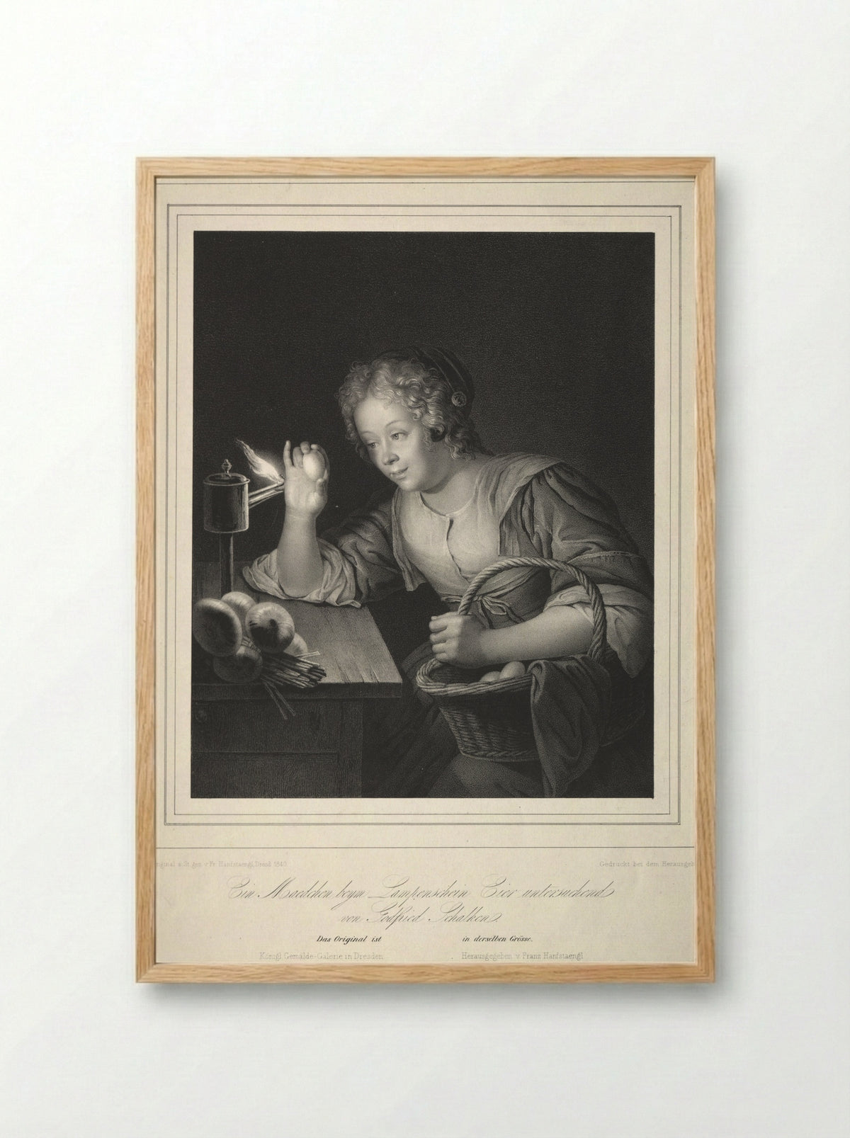 Girl Candling Eggs - Franz Seraph Hanfstaengl - Framed Print Wood