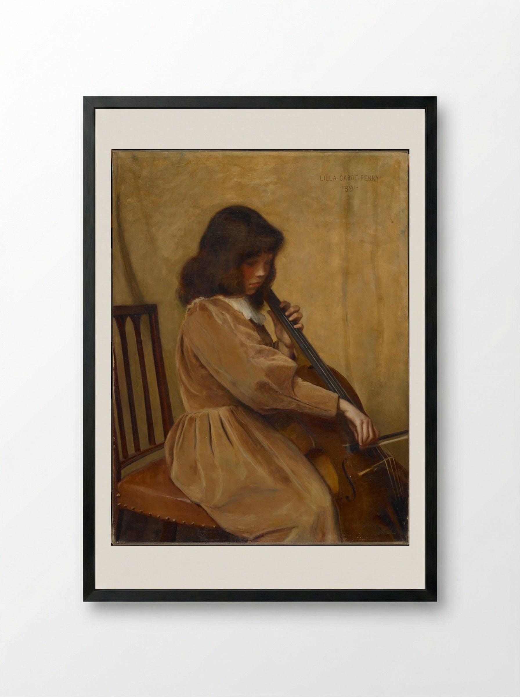Girl Playing a Cello - Lilla Cabot Perry - Framed Print Black