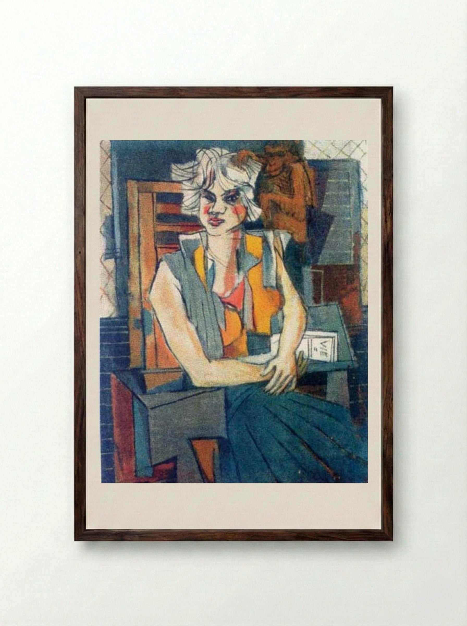 Girl Portrait - Marcel Janco - Framed Print Dark Wood