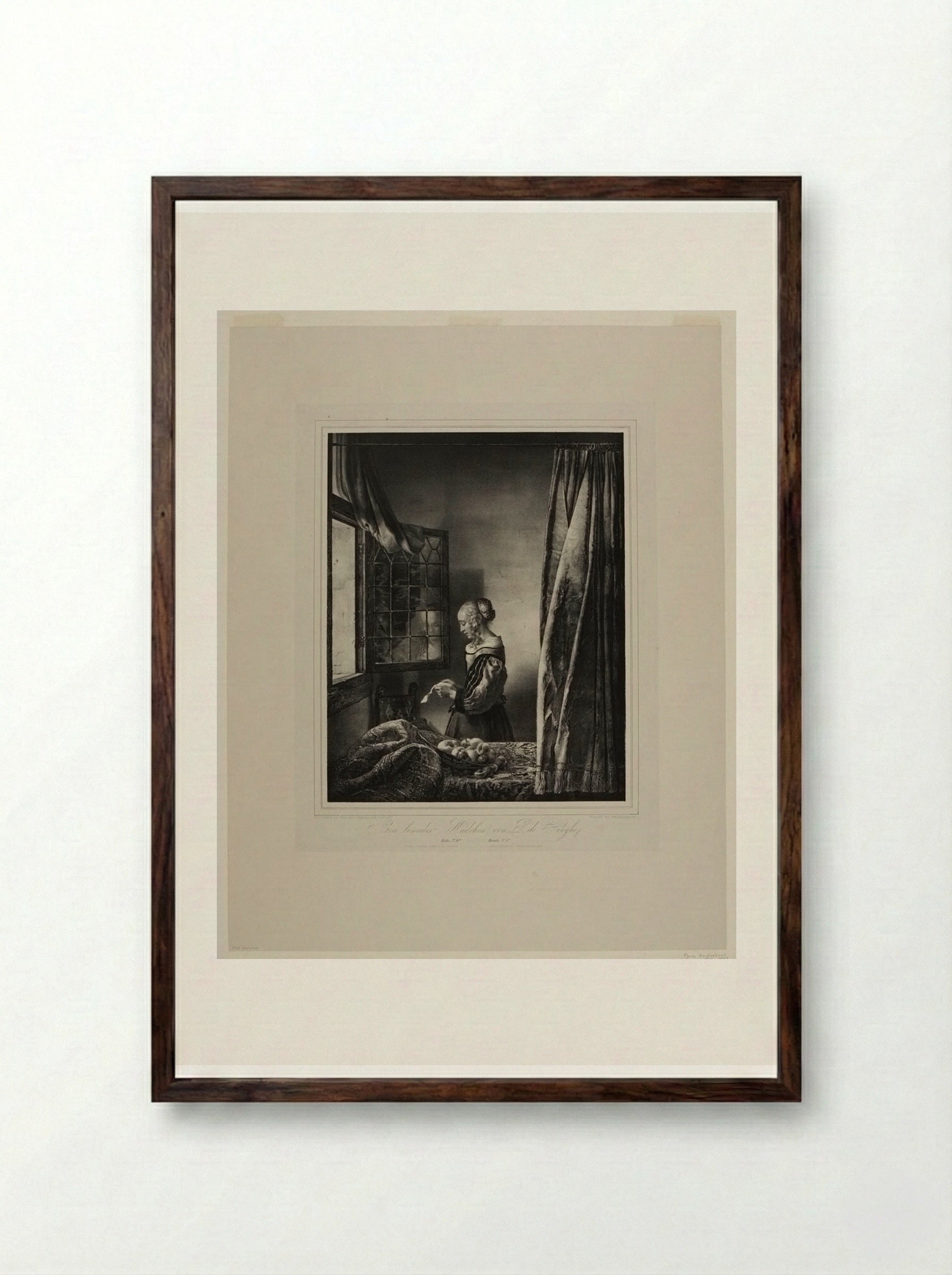 Girl Reading at the Window - Franz Hanfstaengl - Framed Print Dark Wood