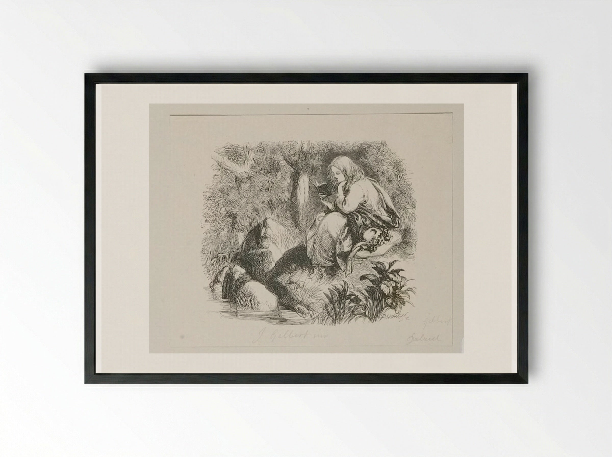 Girl Reading on a Bank - Edward Dalziel - Framed Print Black