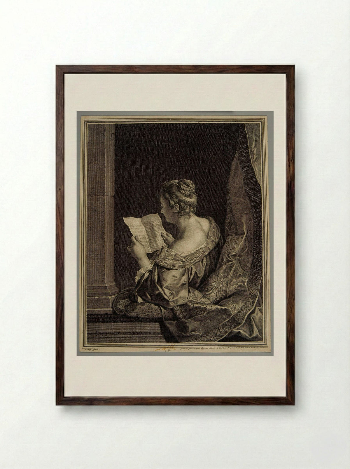 Girl Reading - Jacques Chereau - Framed Print Dark Wood
