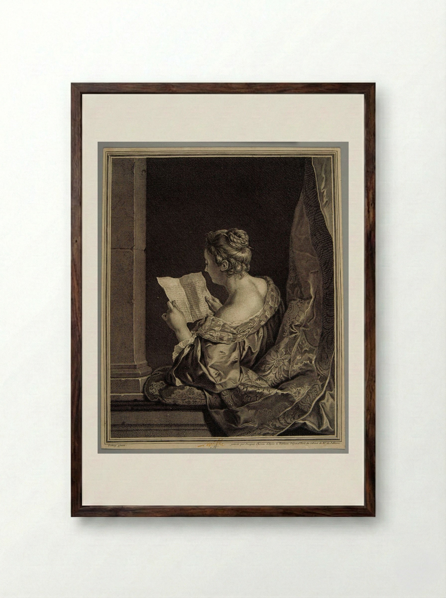 Girl Reading - Jacques Chereau - Framed Print Dark Wood