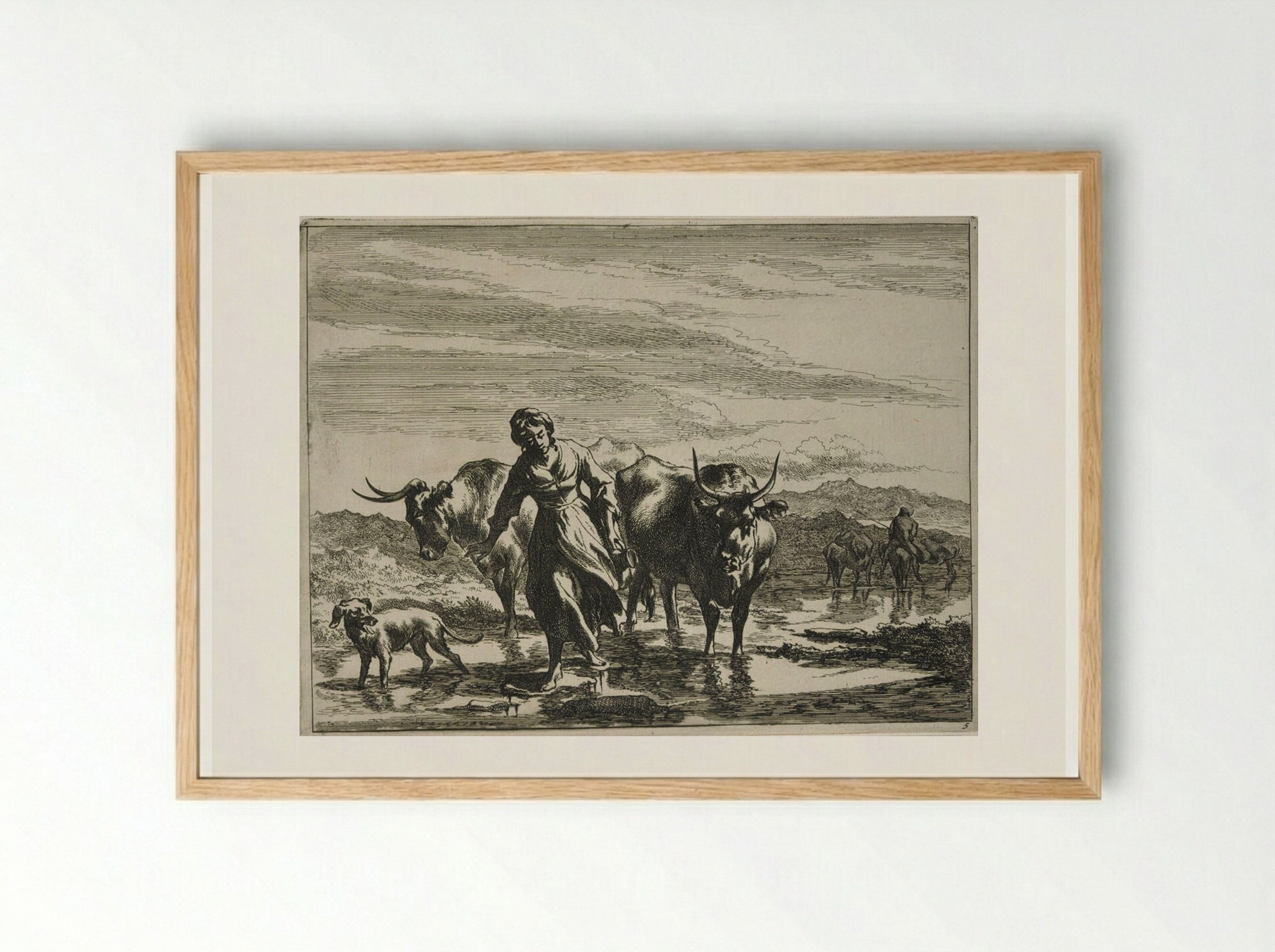 Girl Tripping Over Dry Spots in a Ford - Johannes Visscher - Framed Print Wood