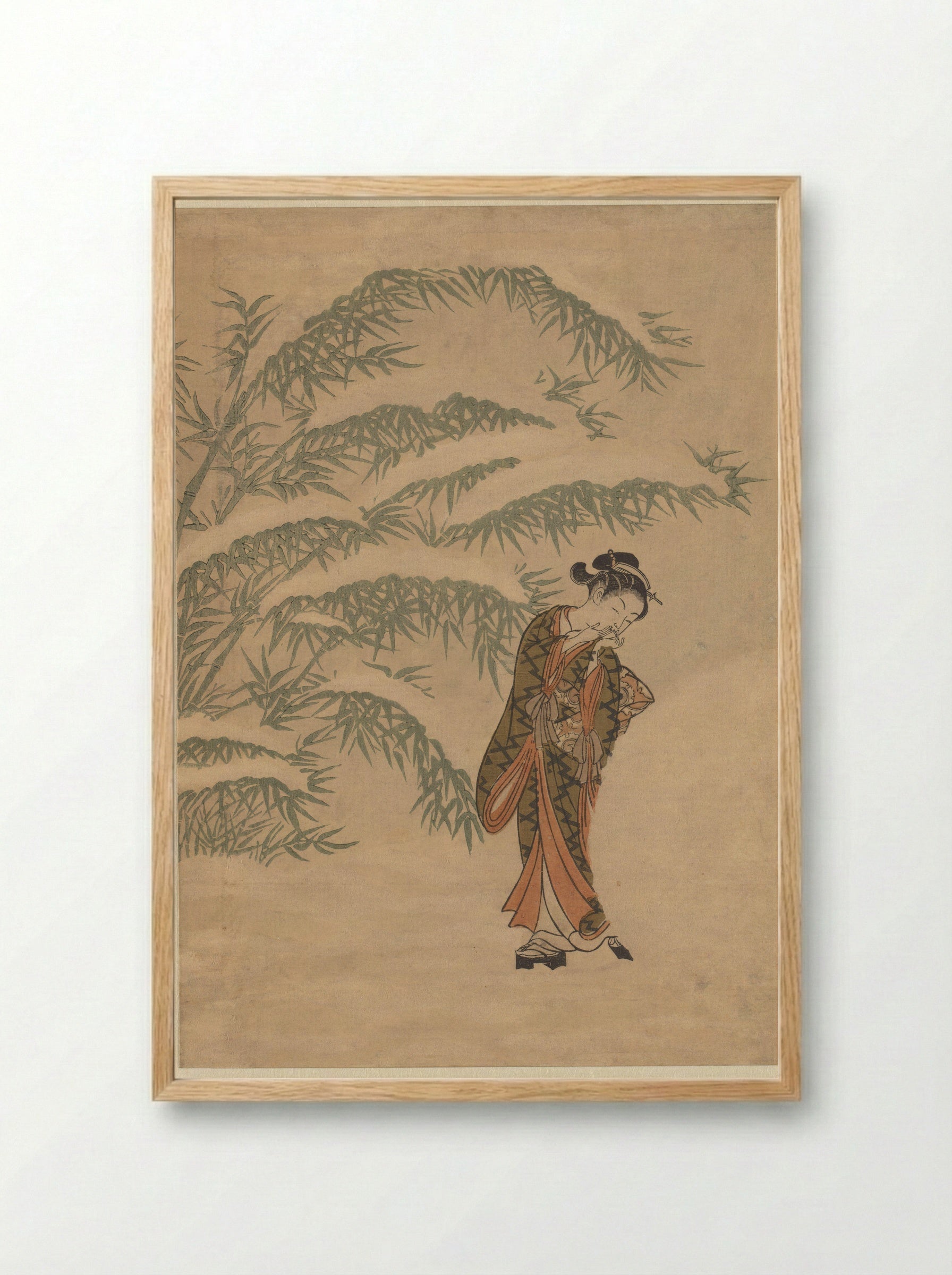 Girl Warming Her Hands with a Snowball - Suzuki Harunobu - Framed Print Wood
