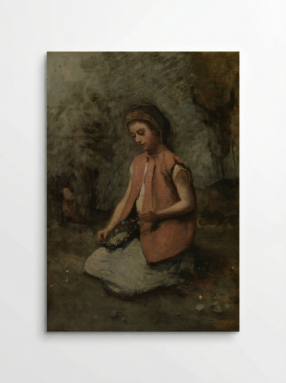 Girl Weaving a Garland - Camille Corot - Poster