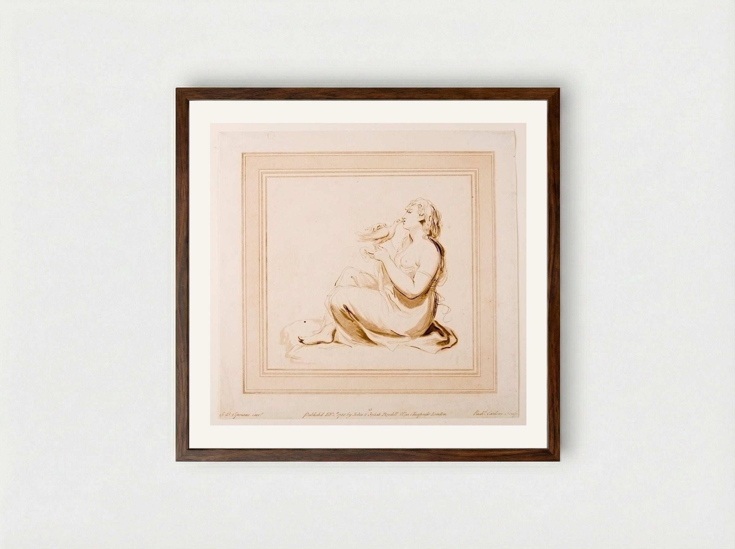 Girl With a Dove - Richard Earlom - Framed Print Dark Wood