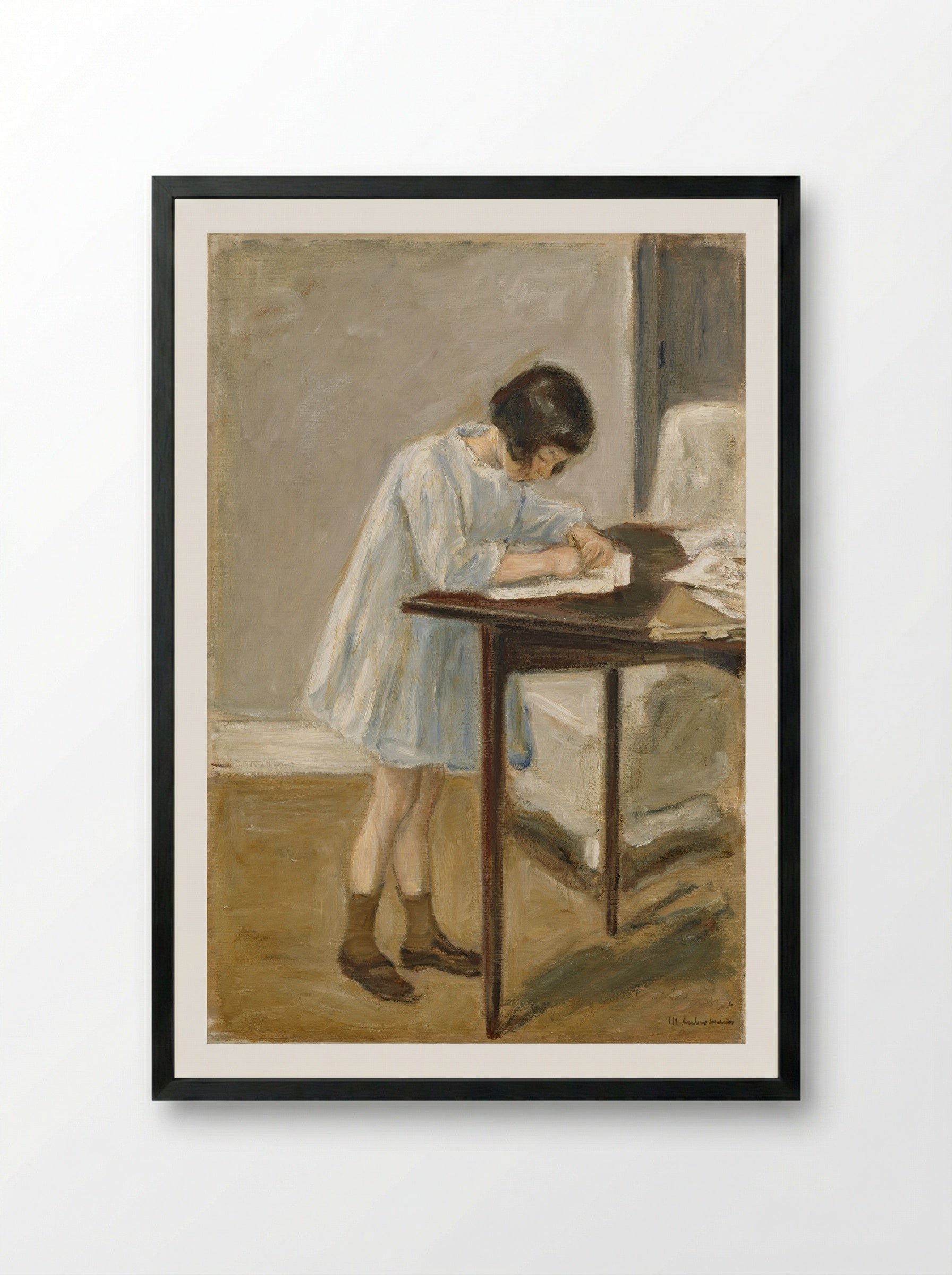 Girl at the Table - Max Liebermann - Framed Print Black