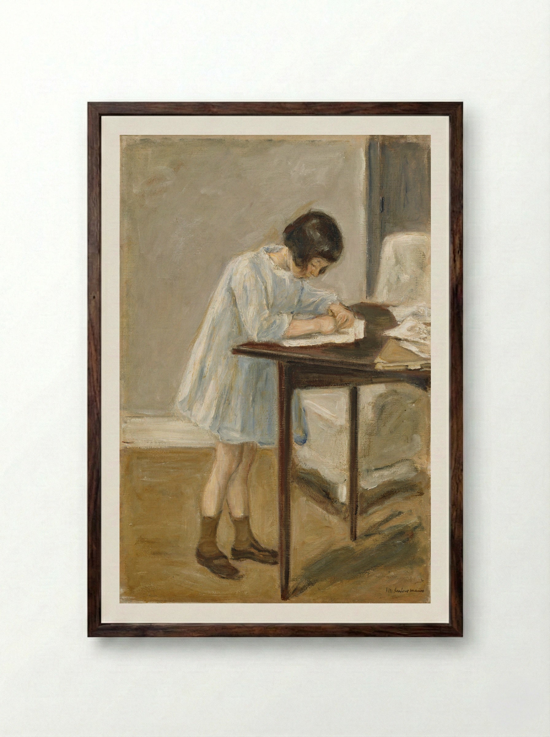 Girl at the Table - Max Liebermann - Framed Print Dark Wood