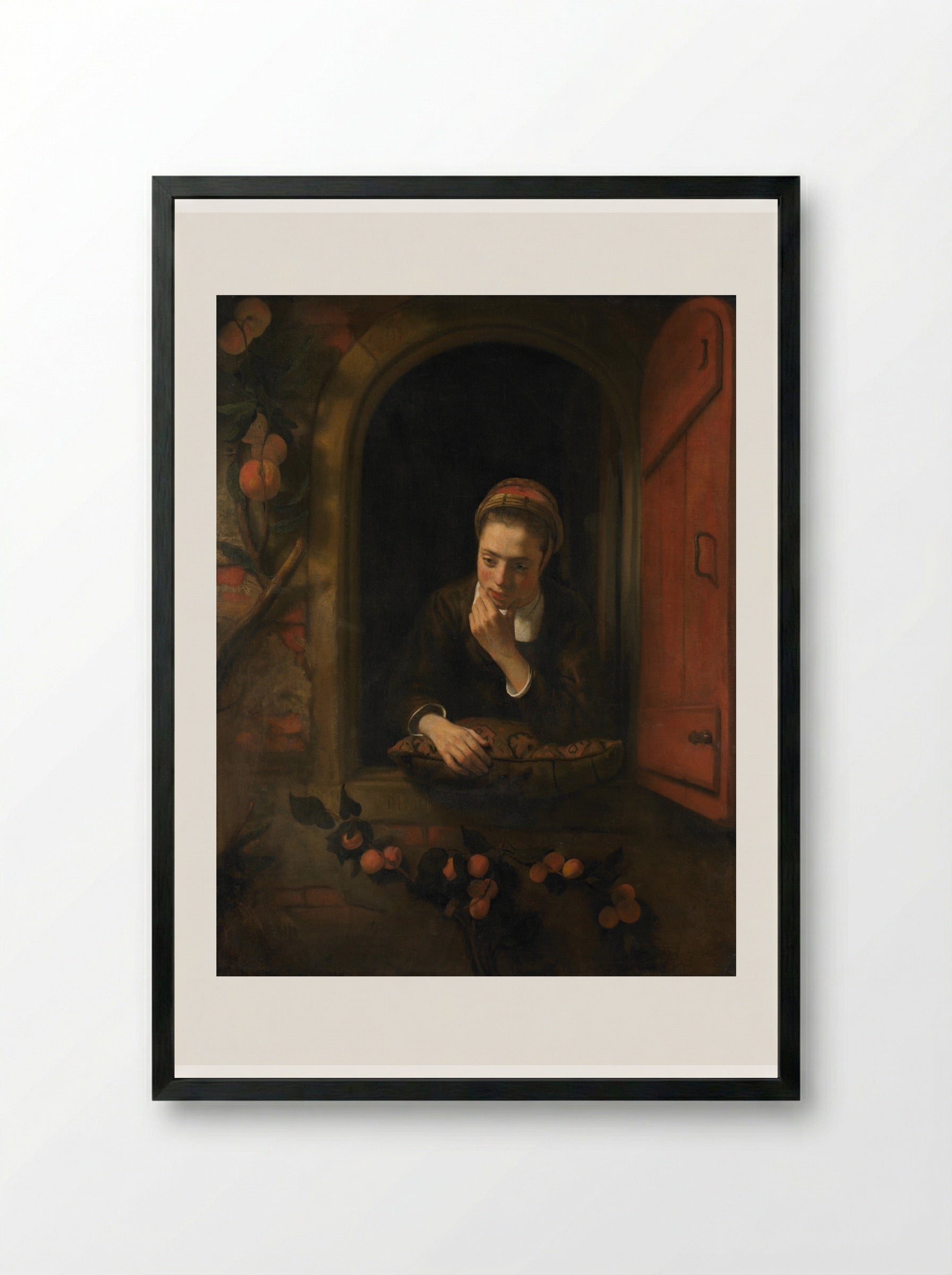 Girl at the Window (The Dreamer) - Nicolaes Maes - Framed Print Black